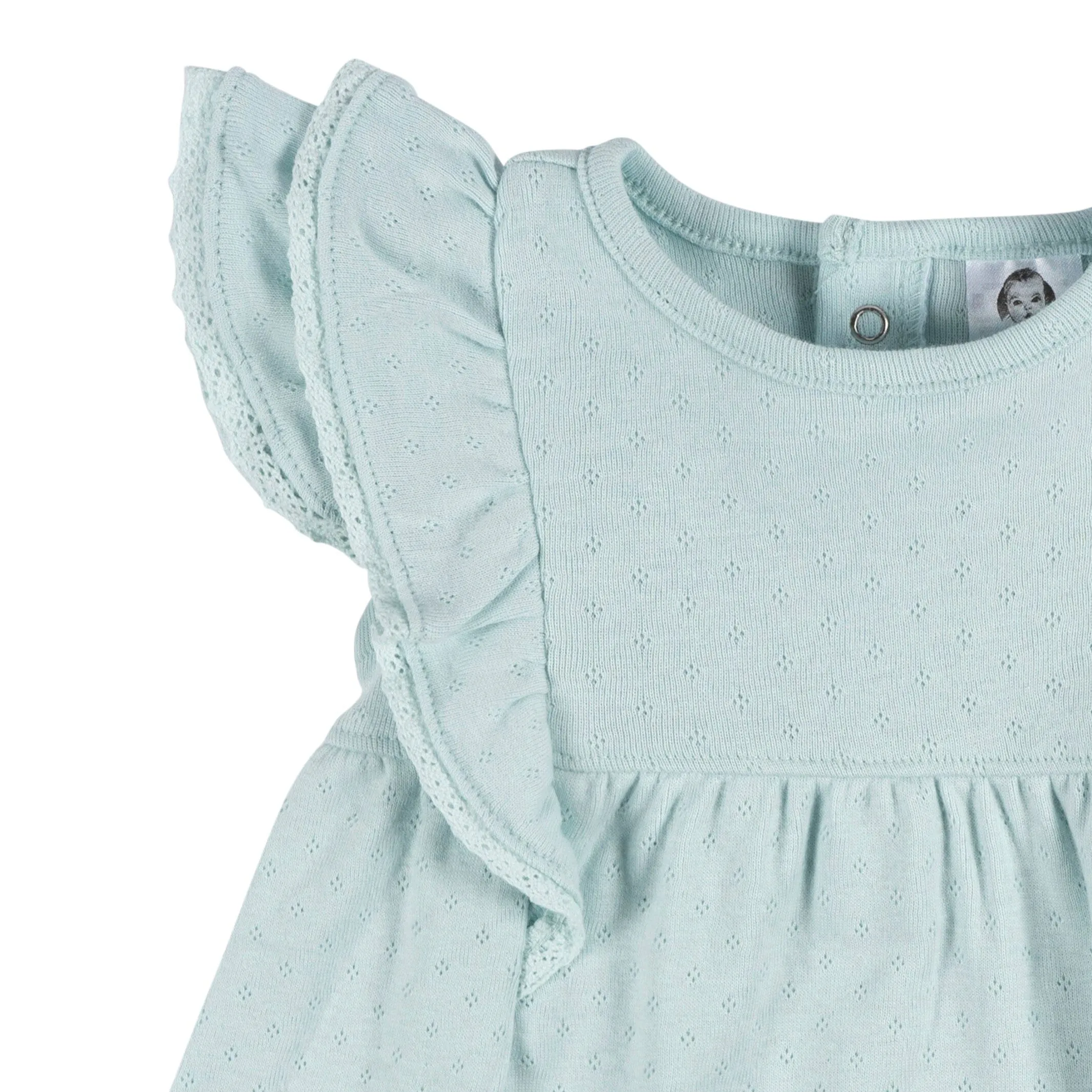 2-Piece Baby Girls Aqua Blue Dress & Diaper Cover Set