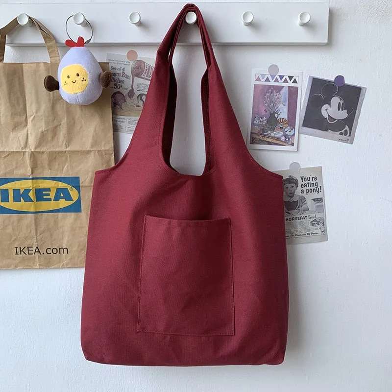 2023 Shopping Bag Woman Bag Pure Color Series Beige Reusable Harajuku Commuter Simple Large Capacity Fashion Tote Bag