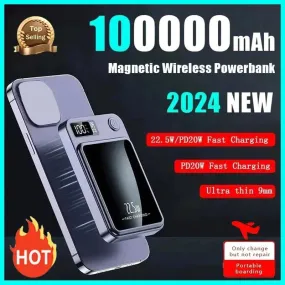 2024 New Wireless Power Bank 100000mAh  Magnetic Qi Portable Powerbank Type C Mini Fast Charger For iPhone Samsung Magsafe