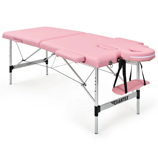 84 Inch L Portable Adjustable Massage Bed with Carry Case for Facial Salon Spa -Pink