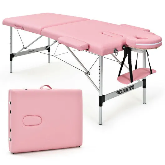 84 Inch L Portable Adjustable Massage Bed with Carry Case for Facial Salon Spa -Pink