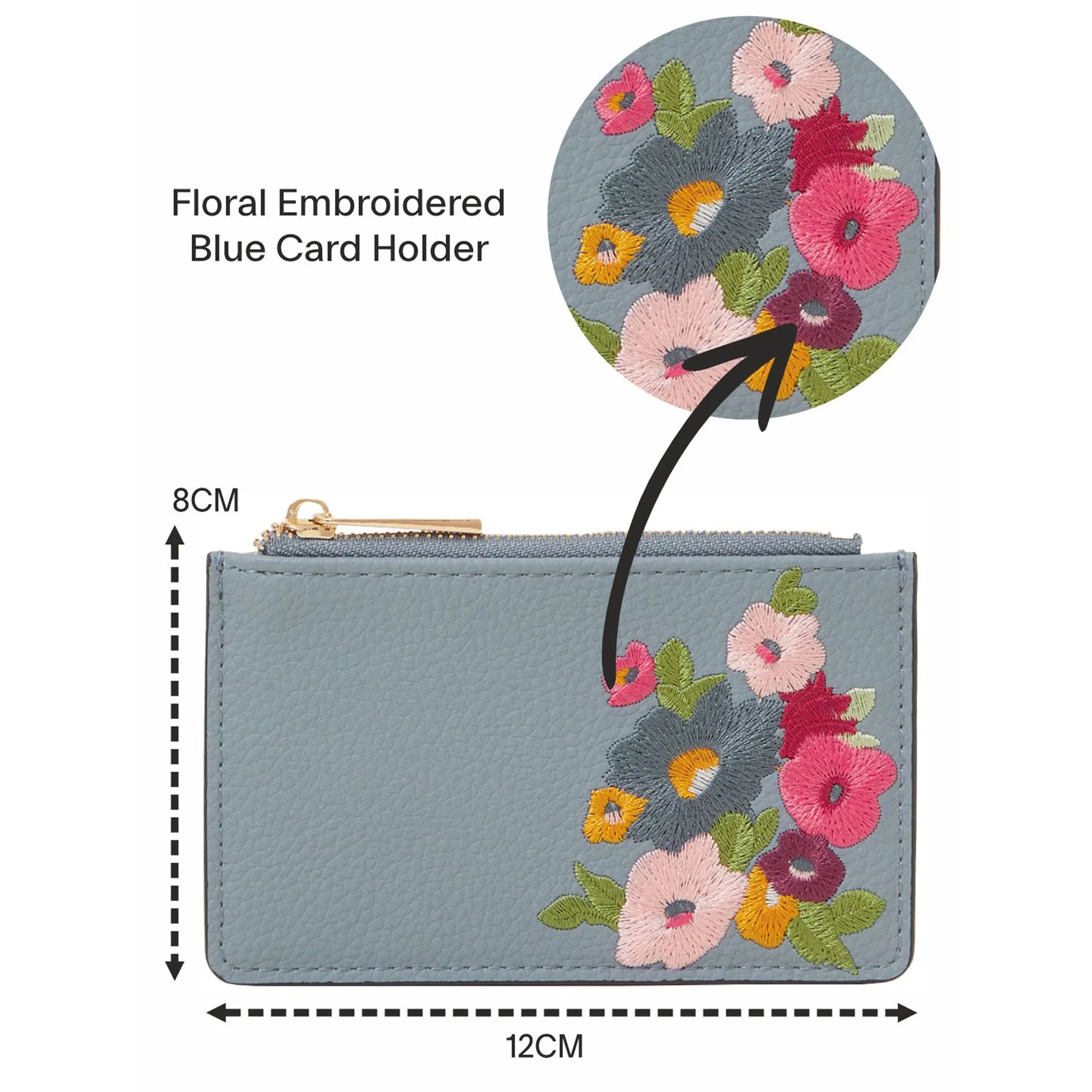 Accessorize London Women's Floral Embroidered Card Holder Blue