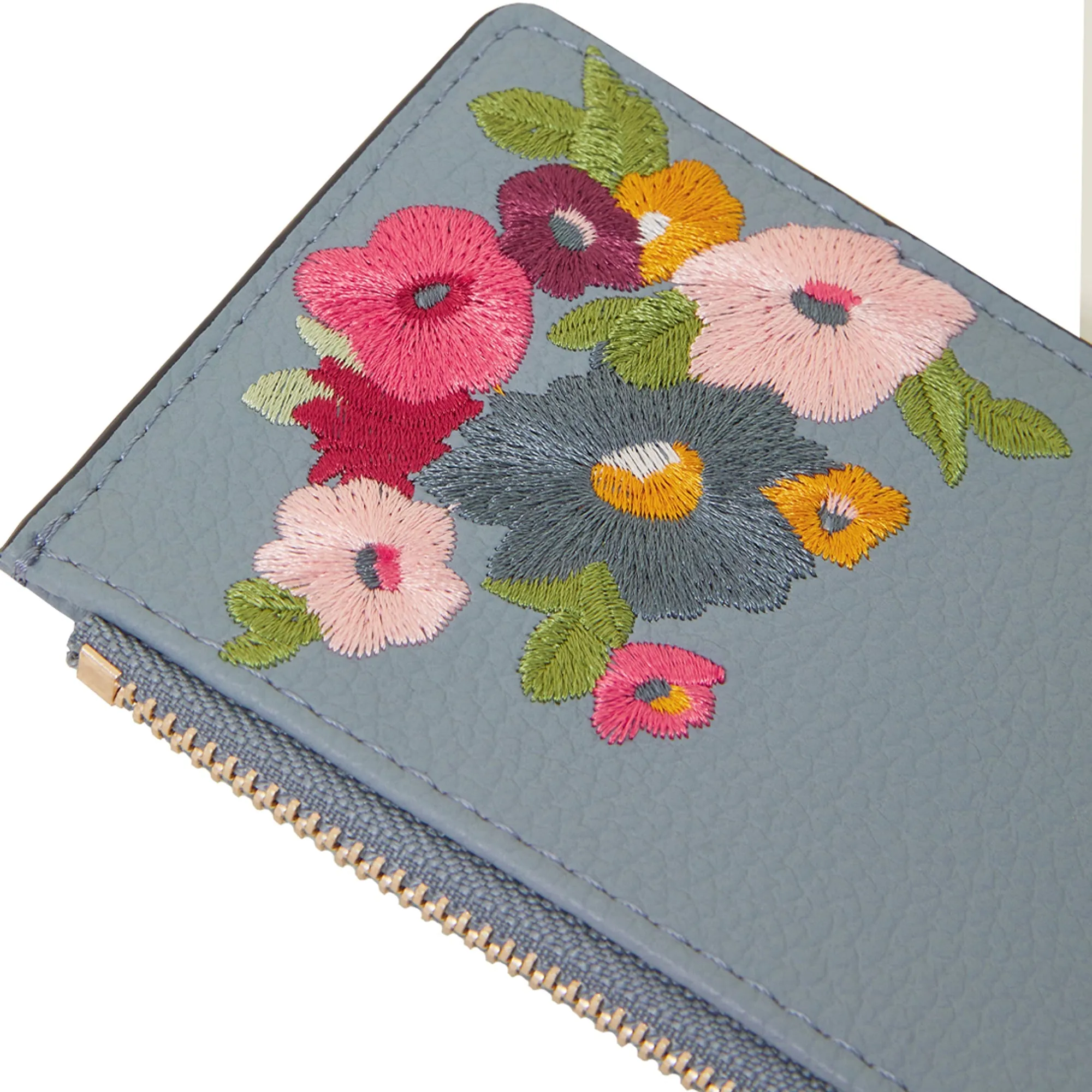 Accessorize London Women's Floral Embroidered Card Holder Blue