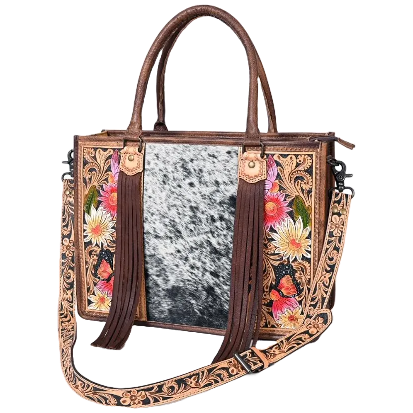 American Darling Floral Hand Tooled Hair On Handbag Purse ADBG230S