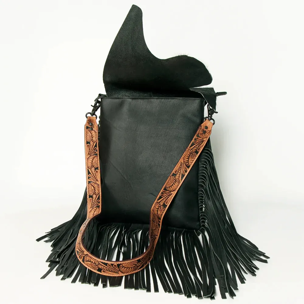 American Darling Smooth Leather and Hair on Hide Concealed Carry Crossbody Bag with Fringe