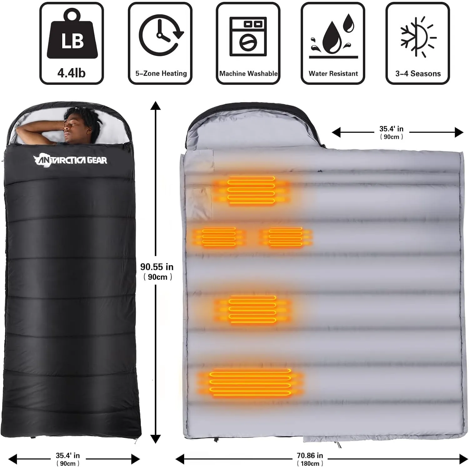 ANTARCTICA GEAR Heated Sleeping Bag Cold Weather Sleeping Bag for Hiking & Camping