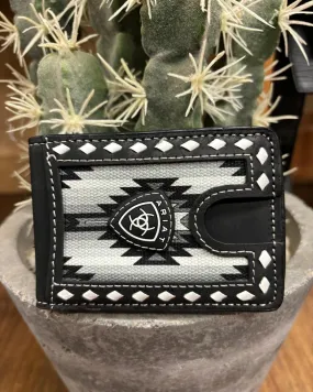 Ariat Mens Black Southwestern Diamond Lacing Money Clip Wallet A3559001