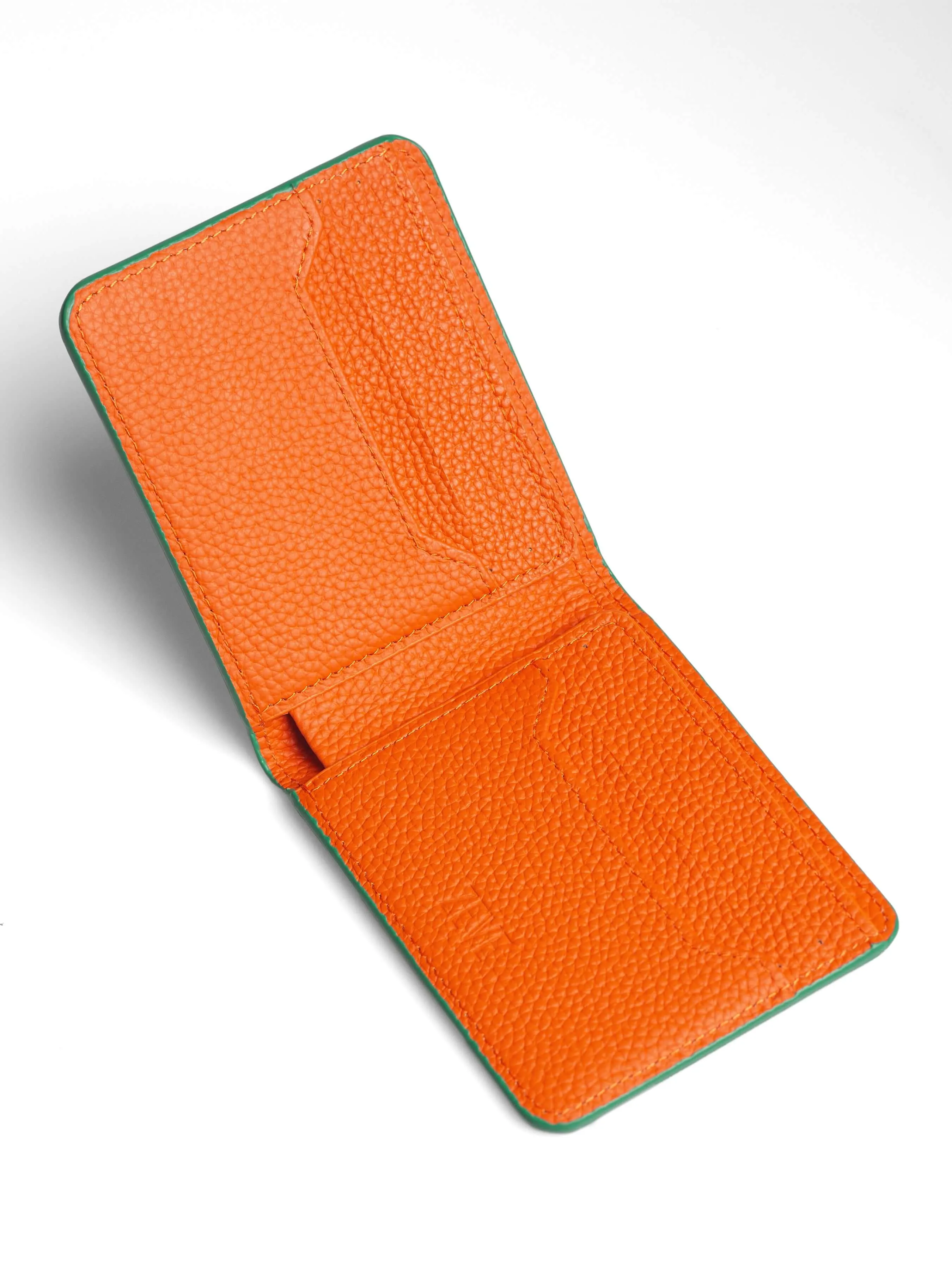 Artemis Python Wallet - Jade Green and Orange Leather