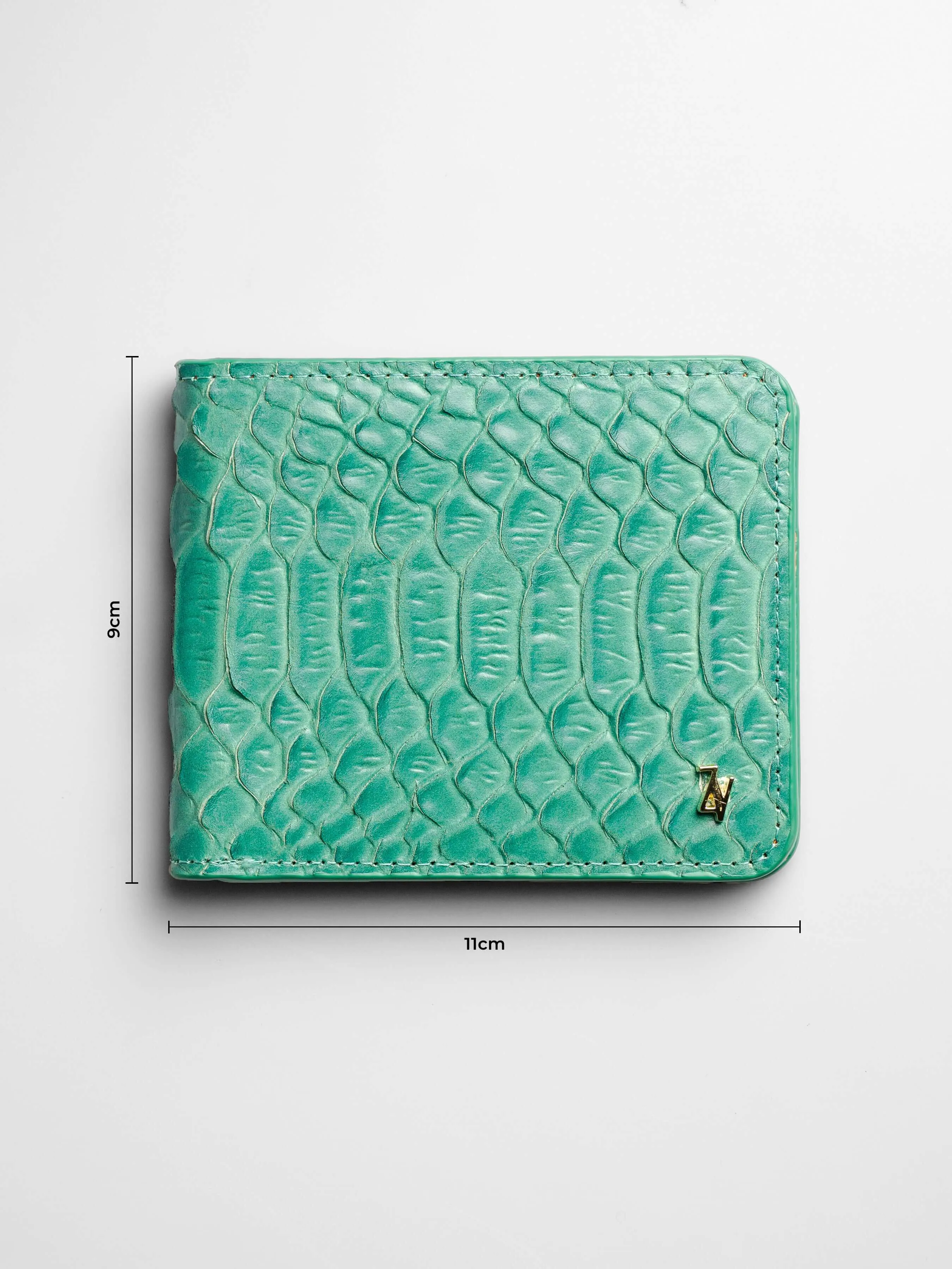 Artemis Python Wallet - Jade Green and Orange Leather