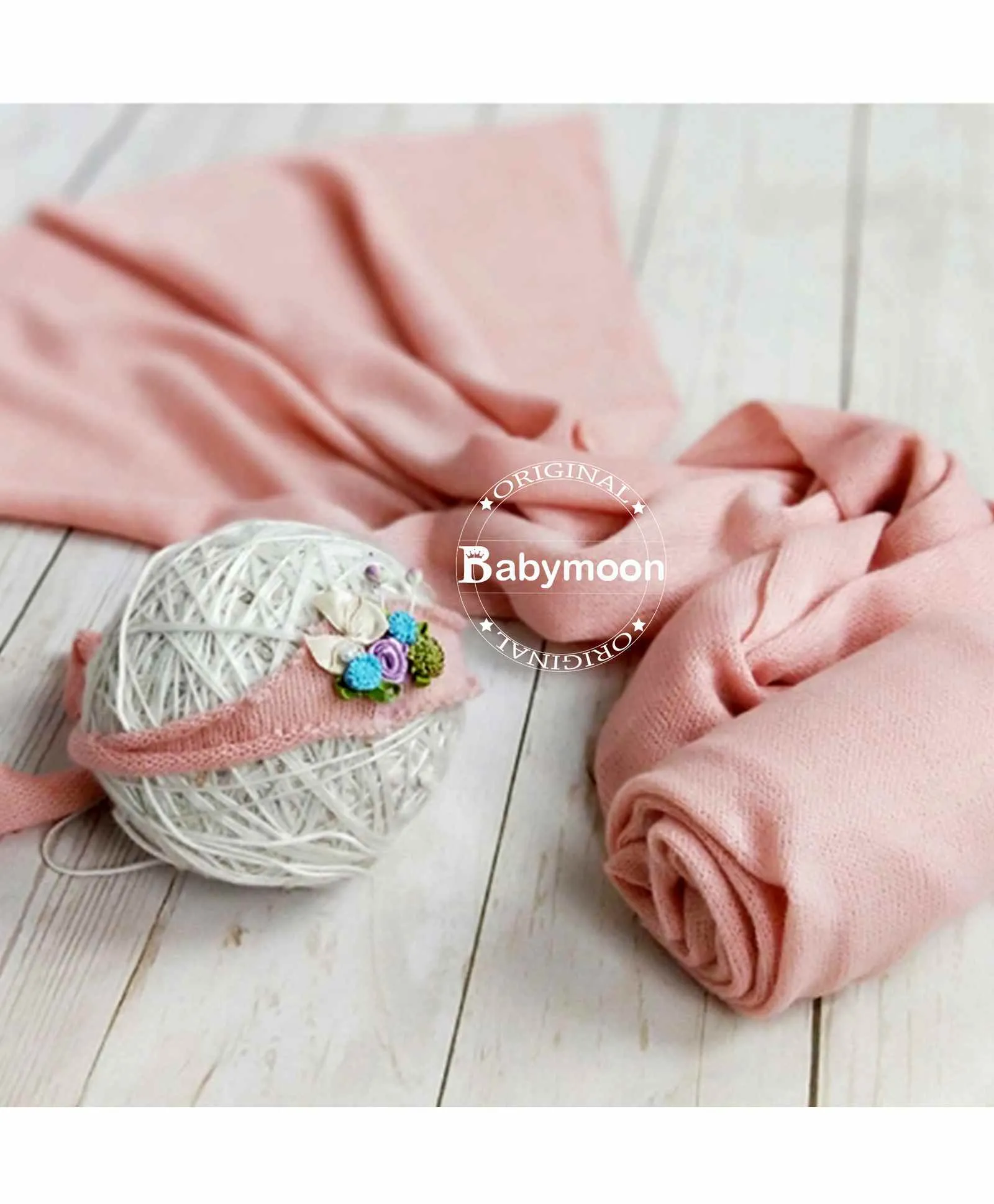 Babymoon Textured Stretchble Baby Photography Shoot Wrap Cloth With Hairband - Pink