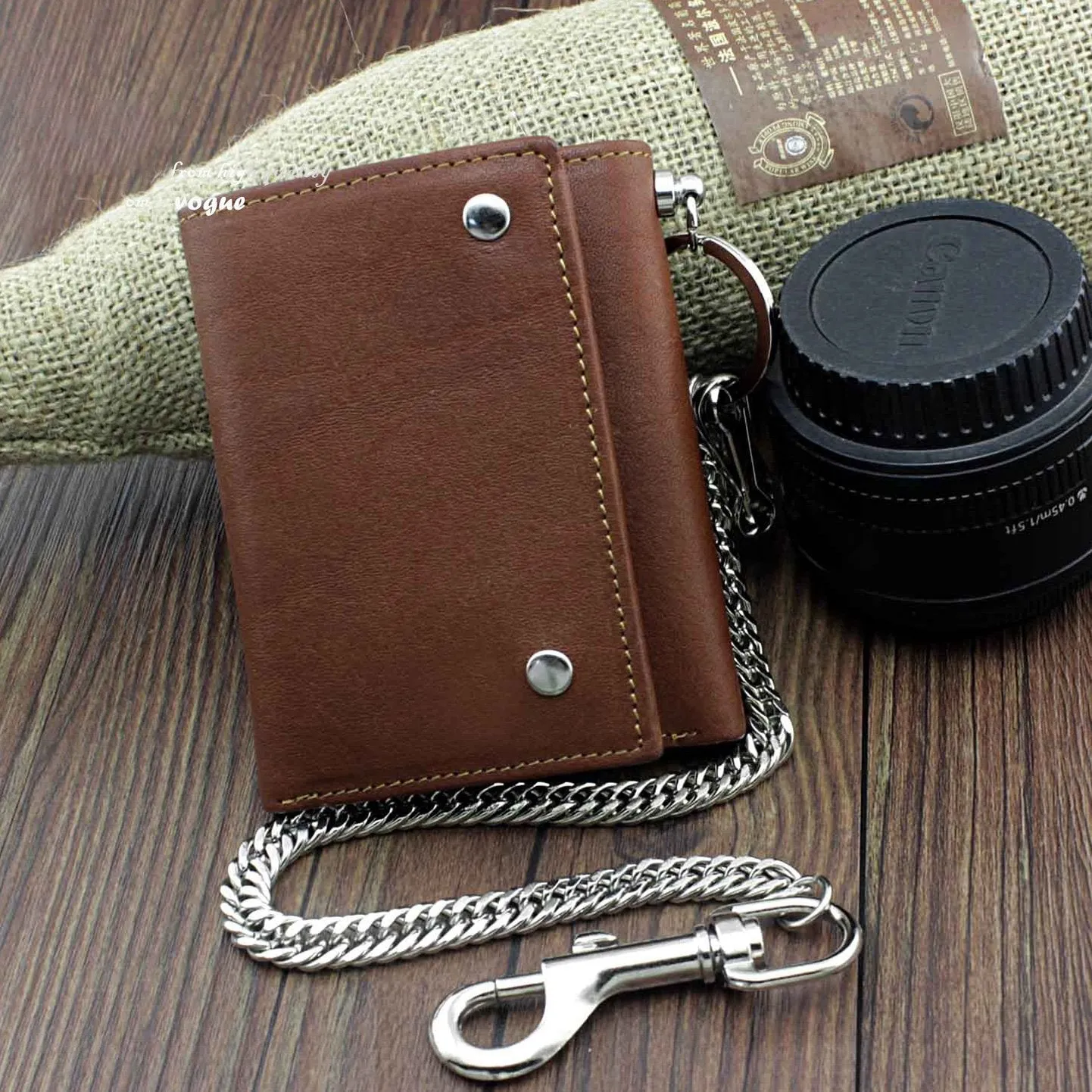 Badass Brown Leather Men's Trifold Small Biker Wallet Chain Wallet Wallet with chain For Men