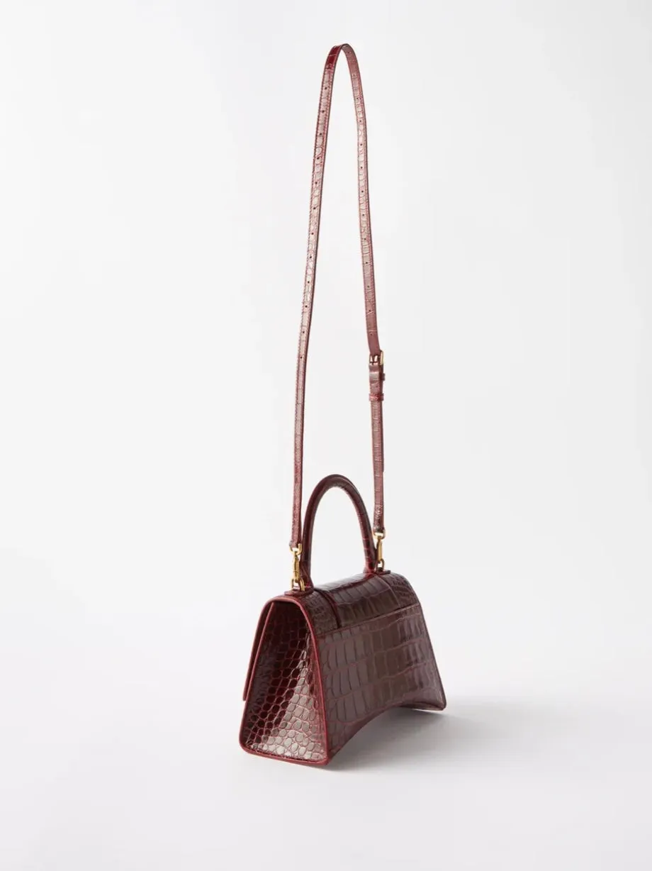 BALENCIAGA HOURGLASS CROCODILE EFFECT LEATHER BAG