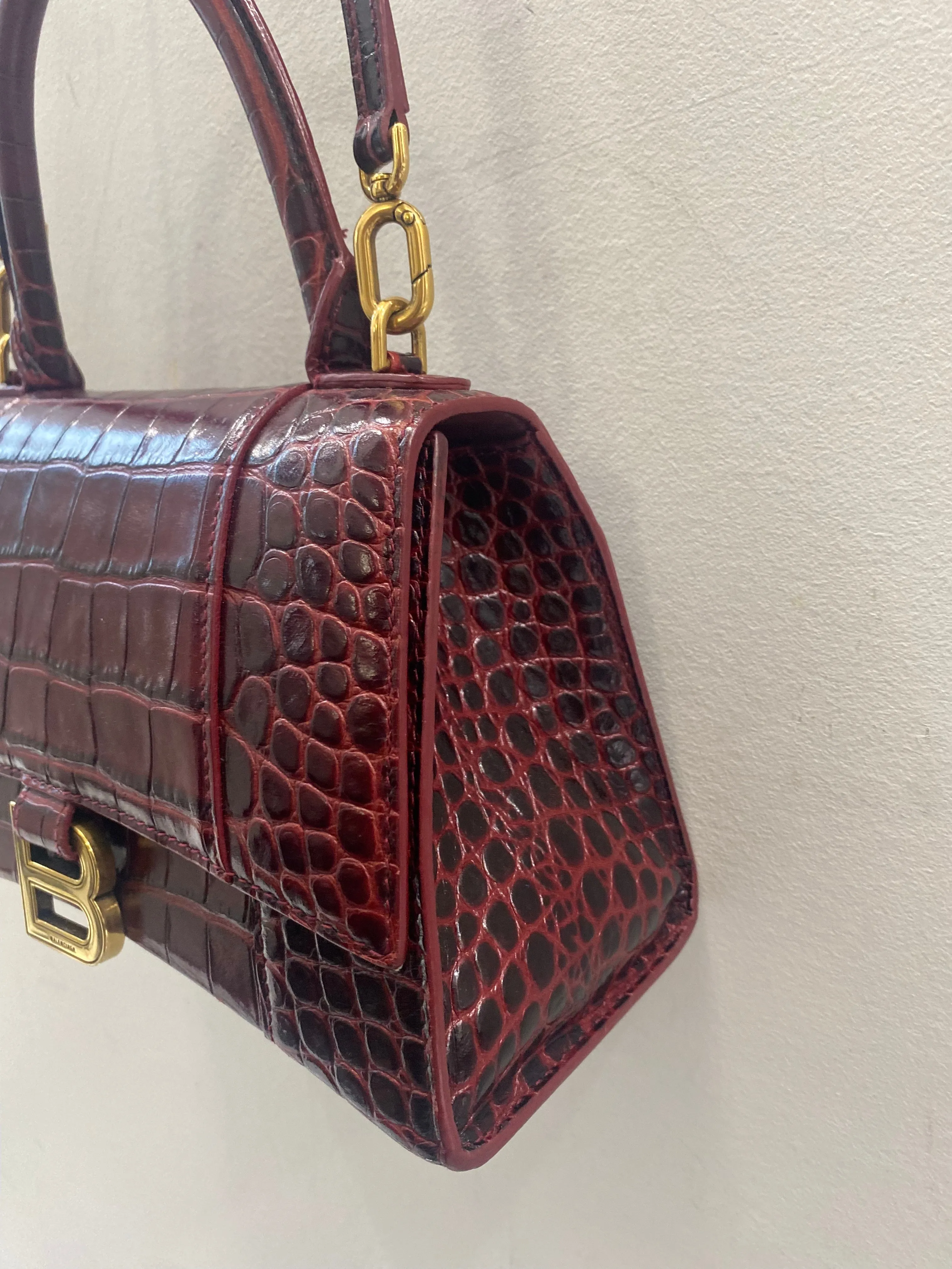 BALENCIAGA HOURGLASS CROCODILE EFFECT LEATHER BAG