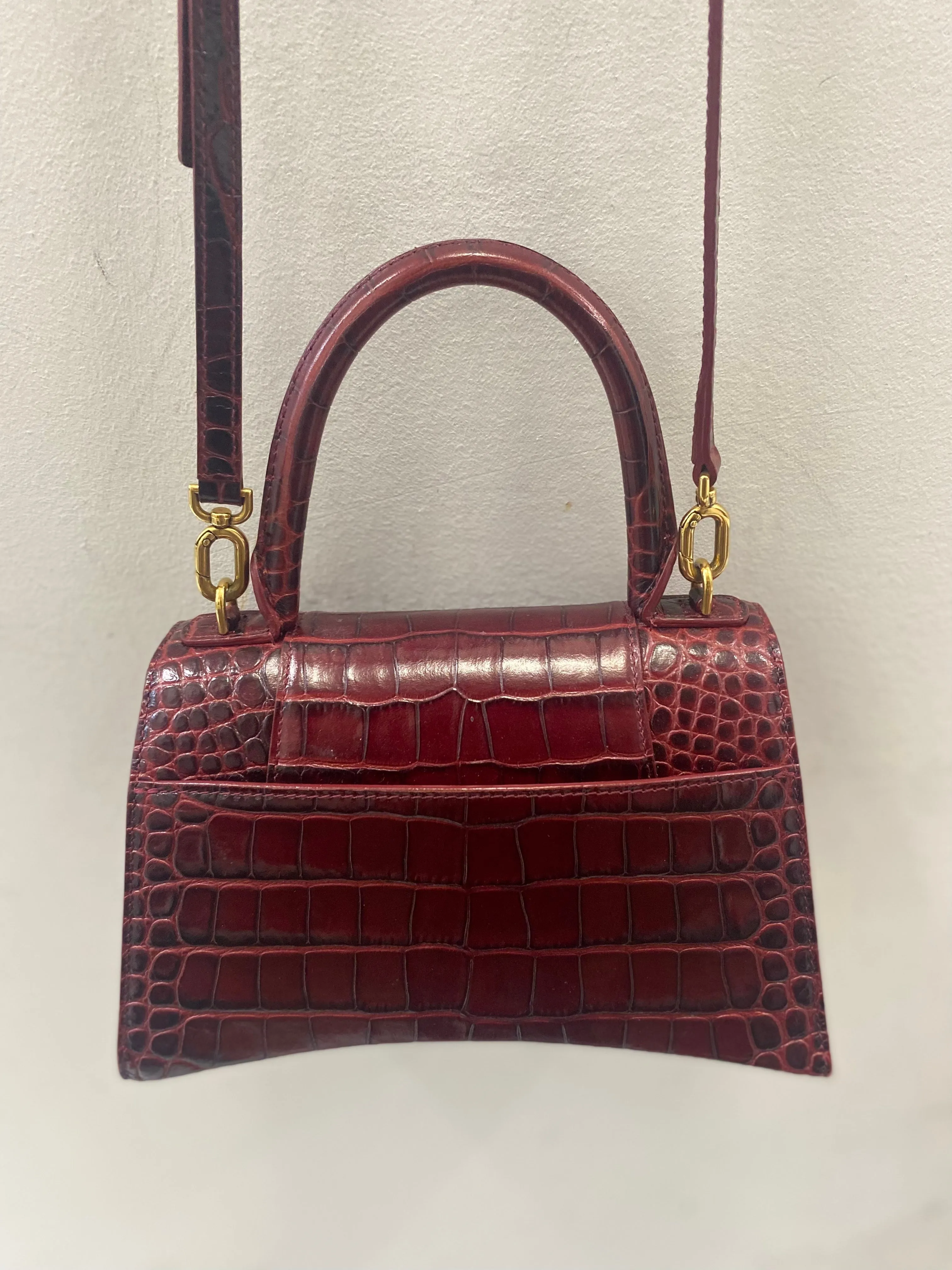 BALENCIAGA HOURGLASS CROCODILE EFFECT LEATHER BAG