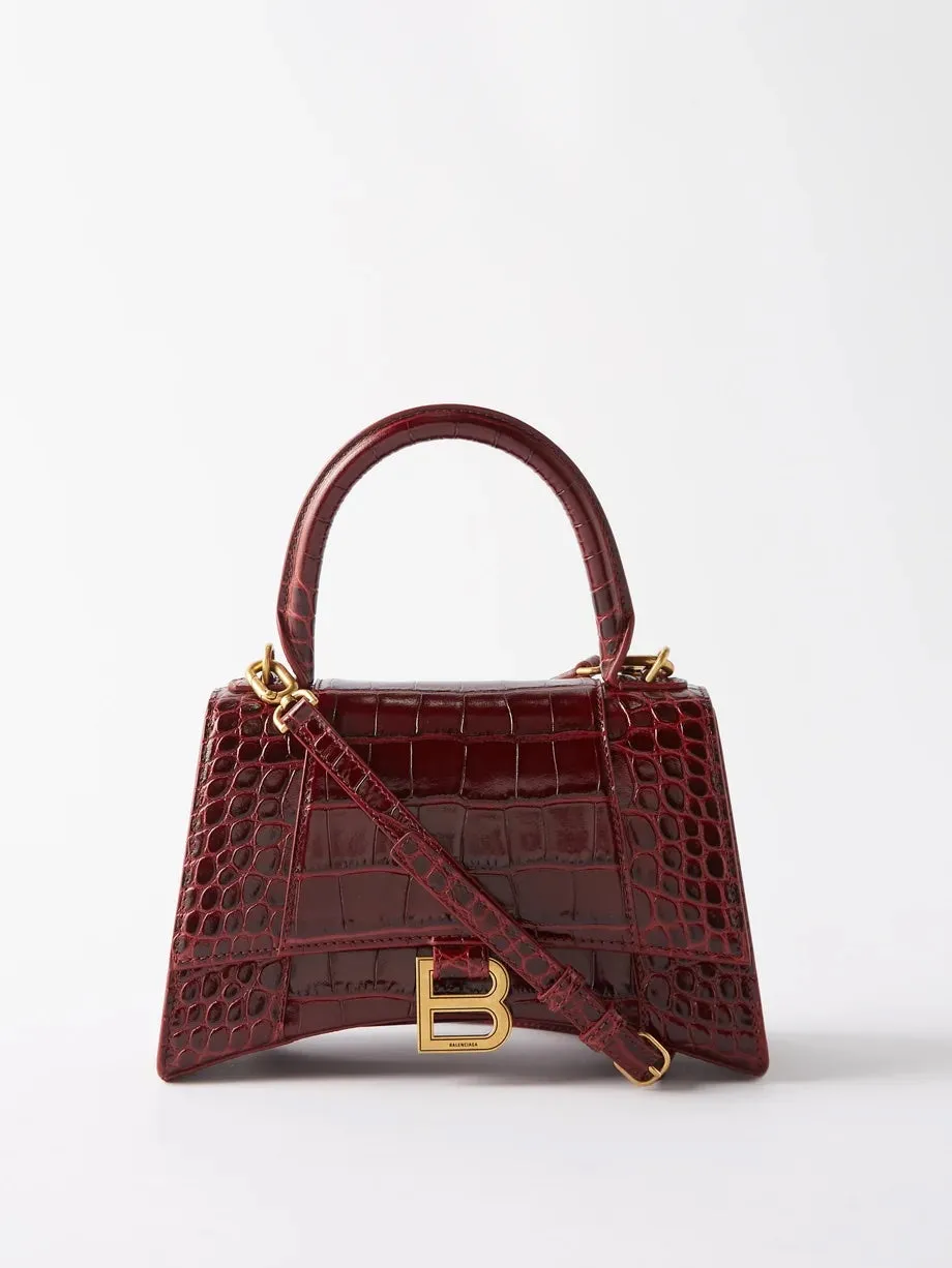 BALENCIAGA HOURGLASS CROCODILE EFFECT LEATHER BAG