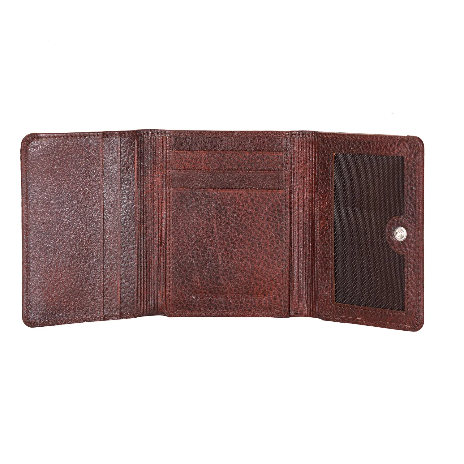 Basic Buttoned Leather Tri Fold Wallet