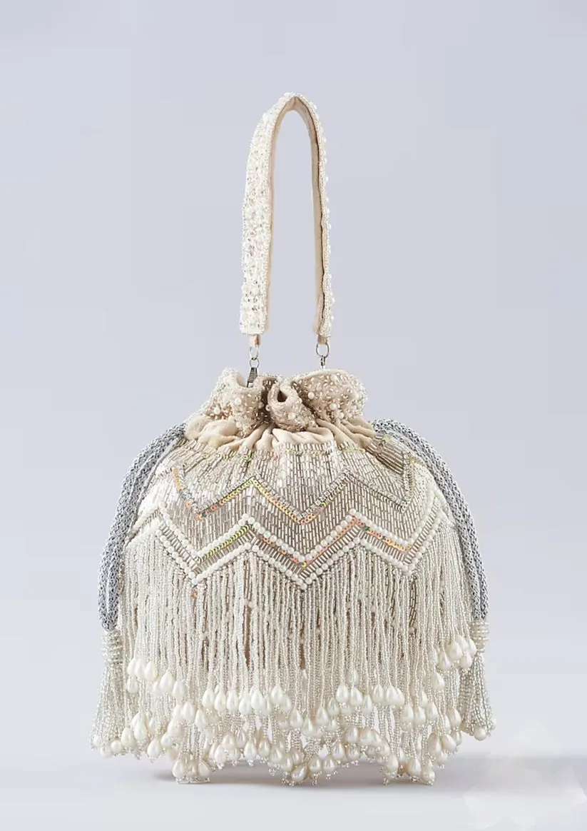 Beige Pearl Tassel Potli