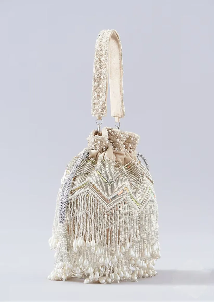 Beige Pearl Tassel Potli