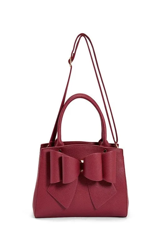 Berry Vegan Bow Leather Tote/Crossbody Bag