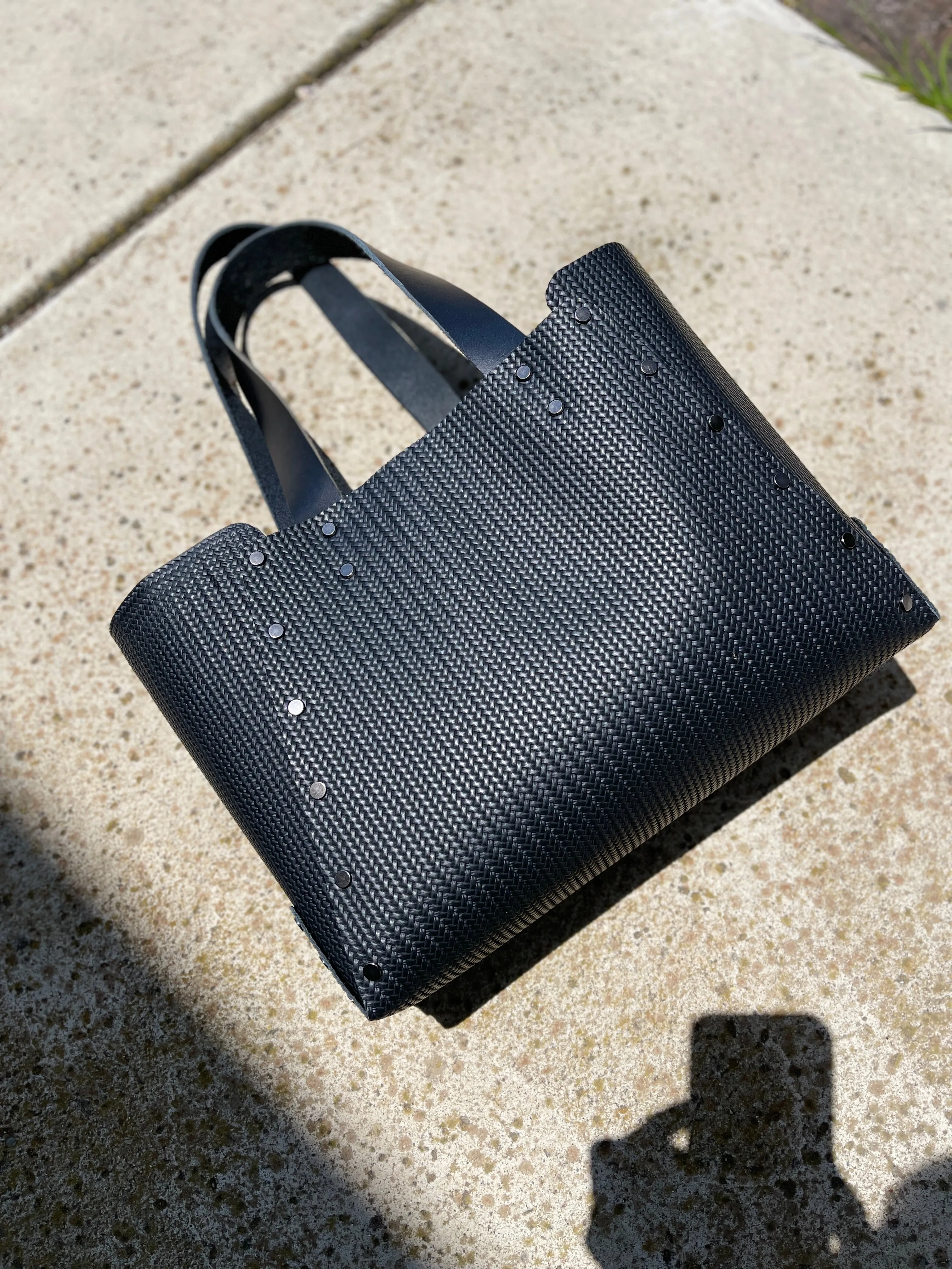 Black Herringbone Embossed Open Top Tote Bag