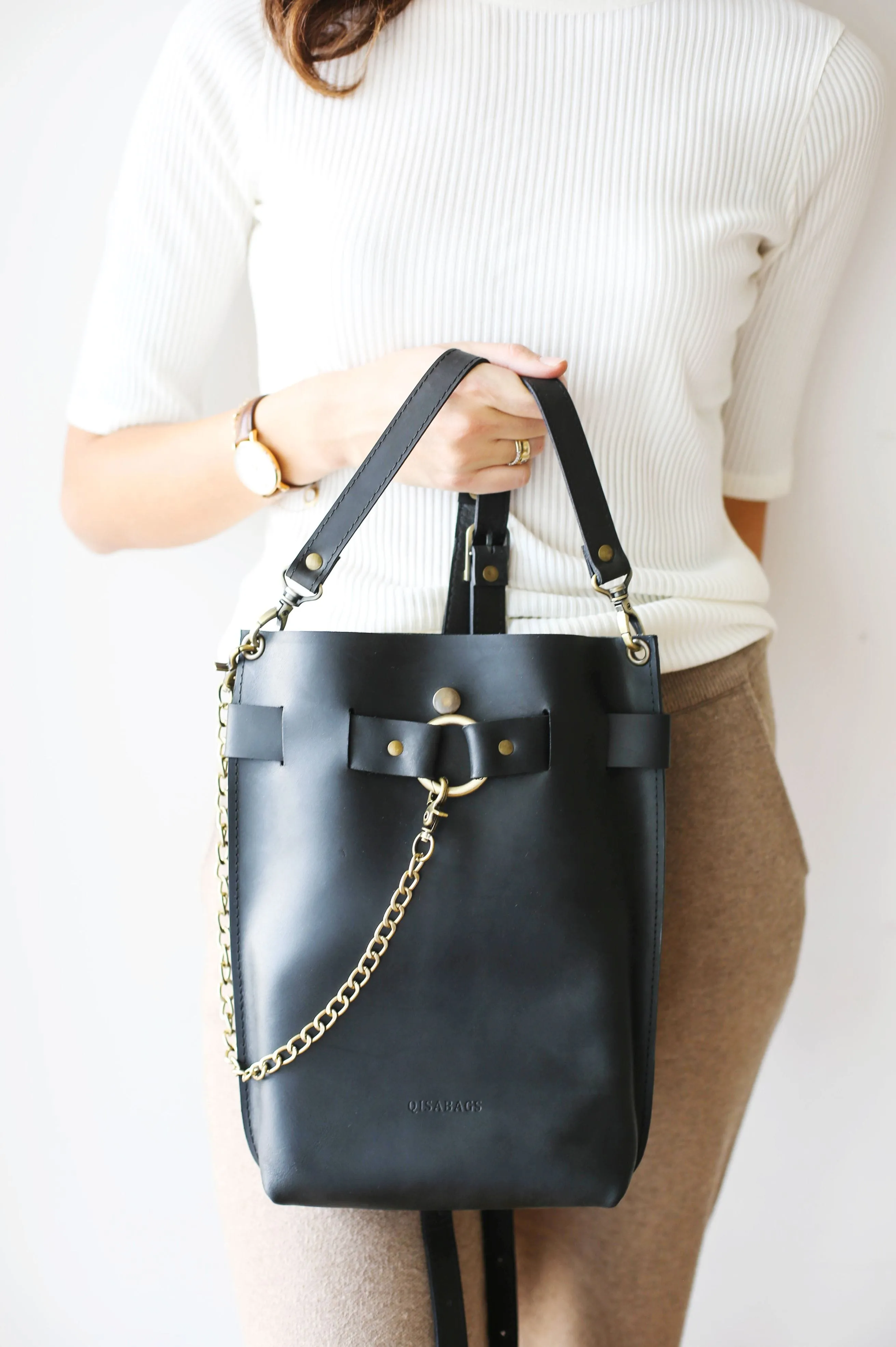 Black Leather Bag - "Ring Belt Edition"