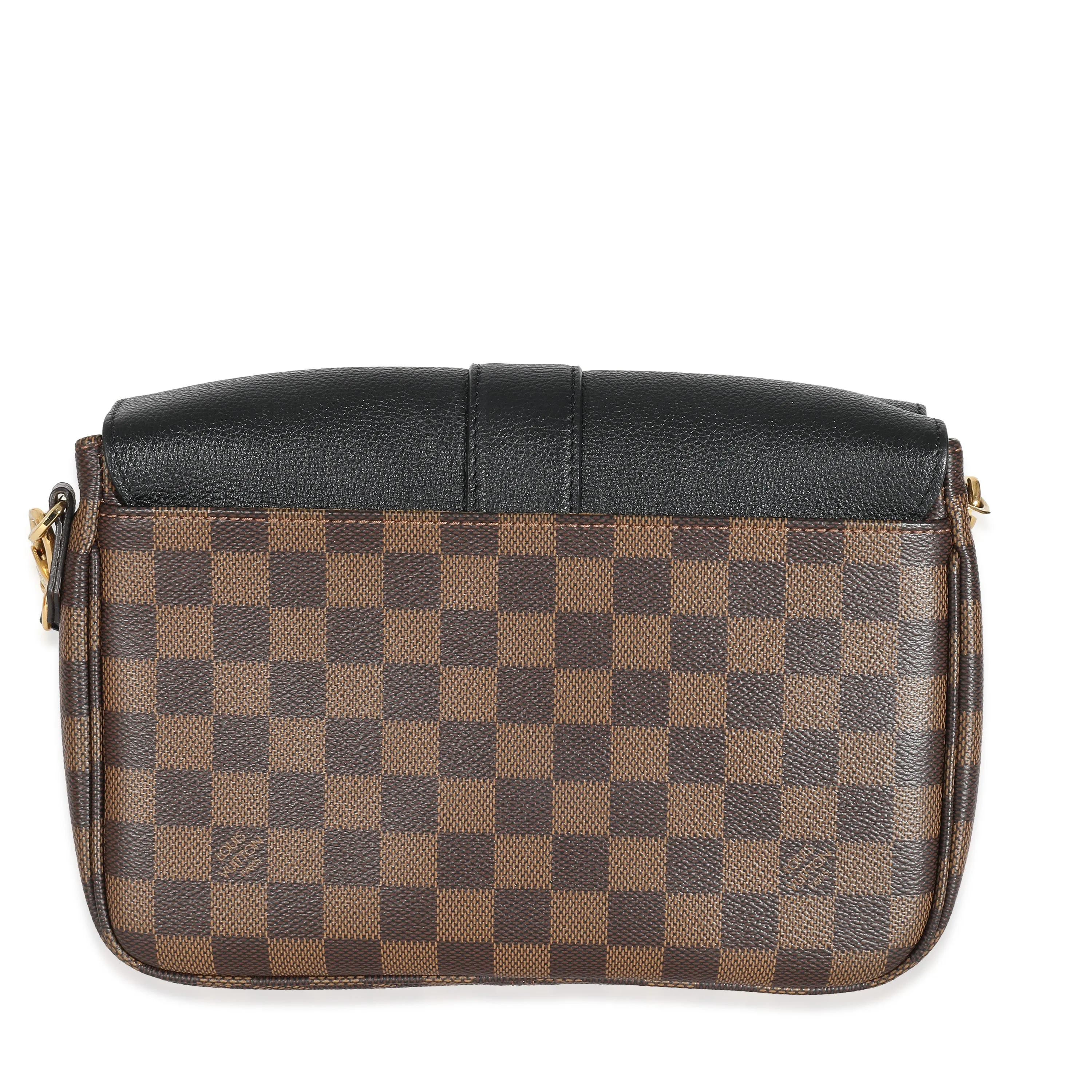 Black Leather Damier Ebene Canvas Clapton PM