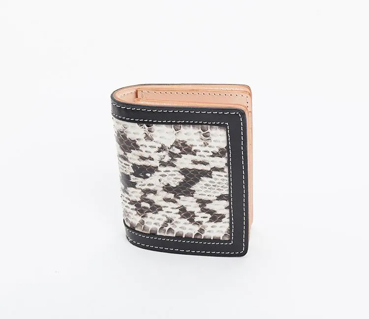 Black Leather Mens Snakeskin billfold Wallet Bifold Front Pocket SnakeSkin Small Wallet For Men