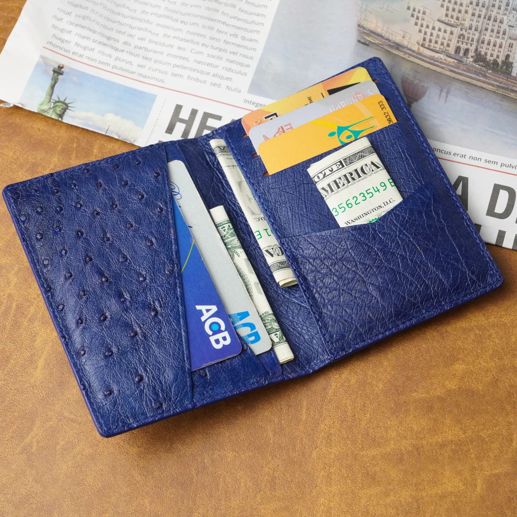 Blue Double Side Ostrich Leather Credit Card Holder | RFID Blocking | CARDOS-04