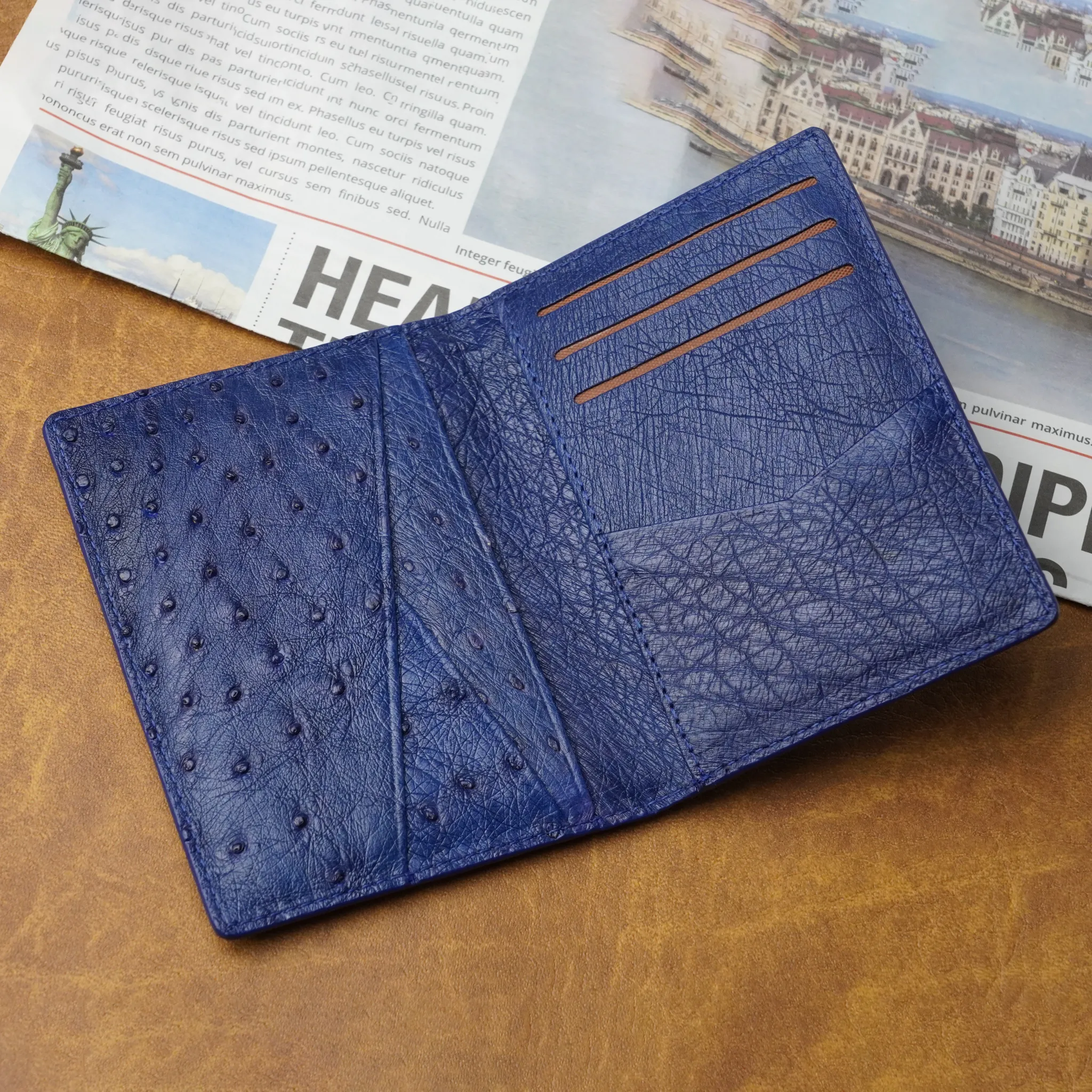 Blue Double Side Ostrich Leather Credit Card Holder | RFID Blocking | CARDOS-04