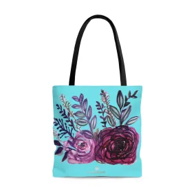 Blue Floral Tote Bag, Best Sky Blue Rose Flower Floral Designer Small Medium or Large Tote Bag - Made in USA