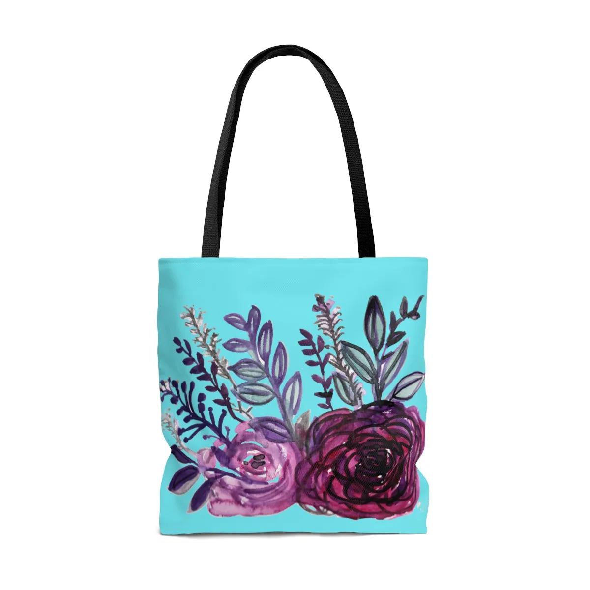 Blue Floral Tote Bag, Best Sky Blue Rose Flower Floral Designer Small Medium or Large Tote Bag - Made in USA