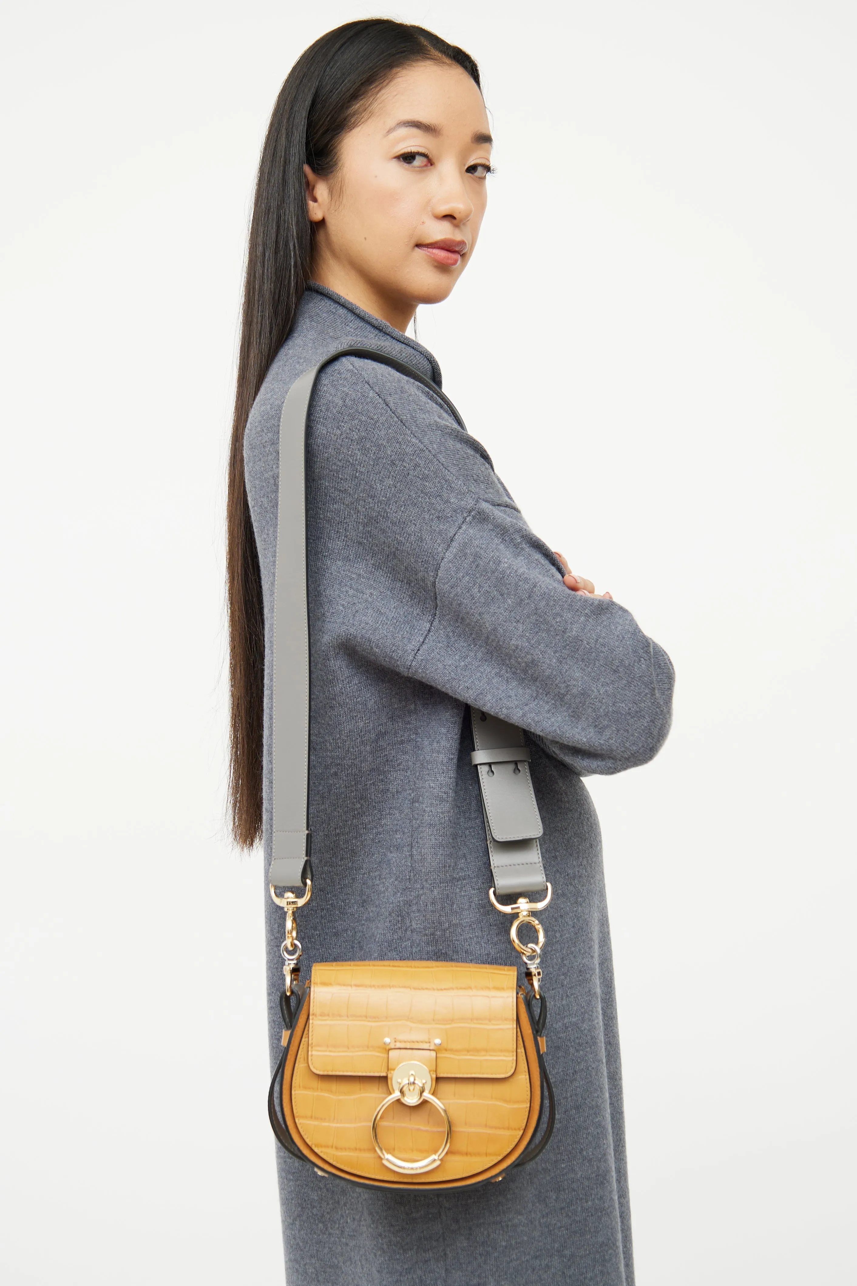 Brown & Grey Embossed Tess Crossbody Bag