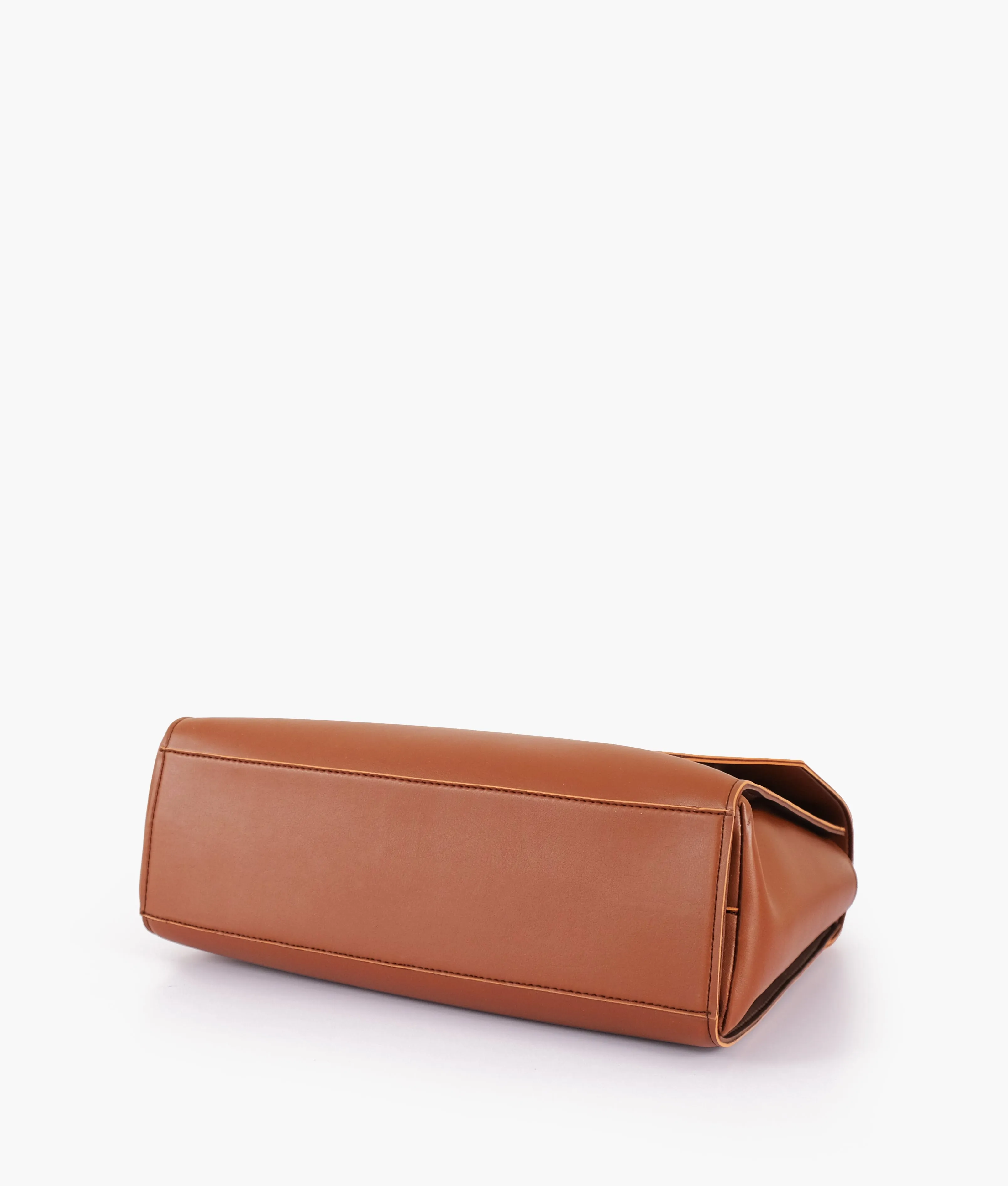 Brown flap-over top-handle bag