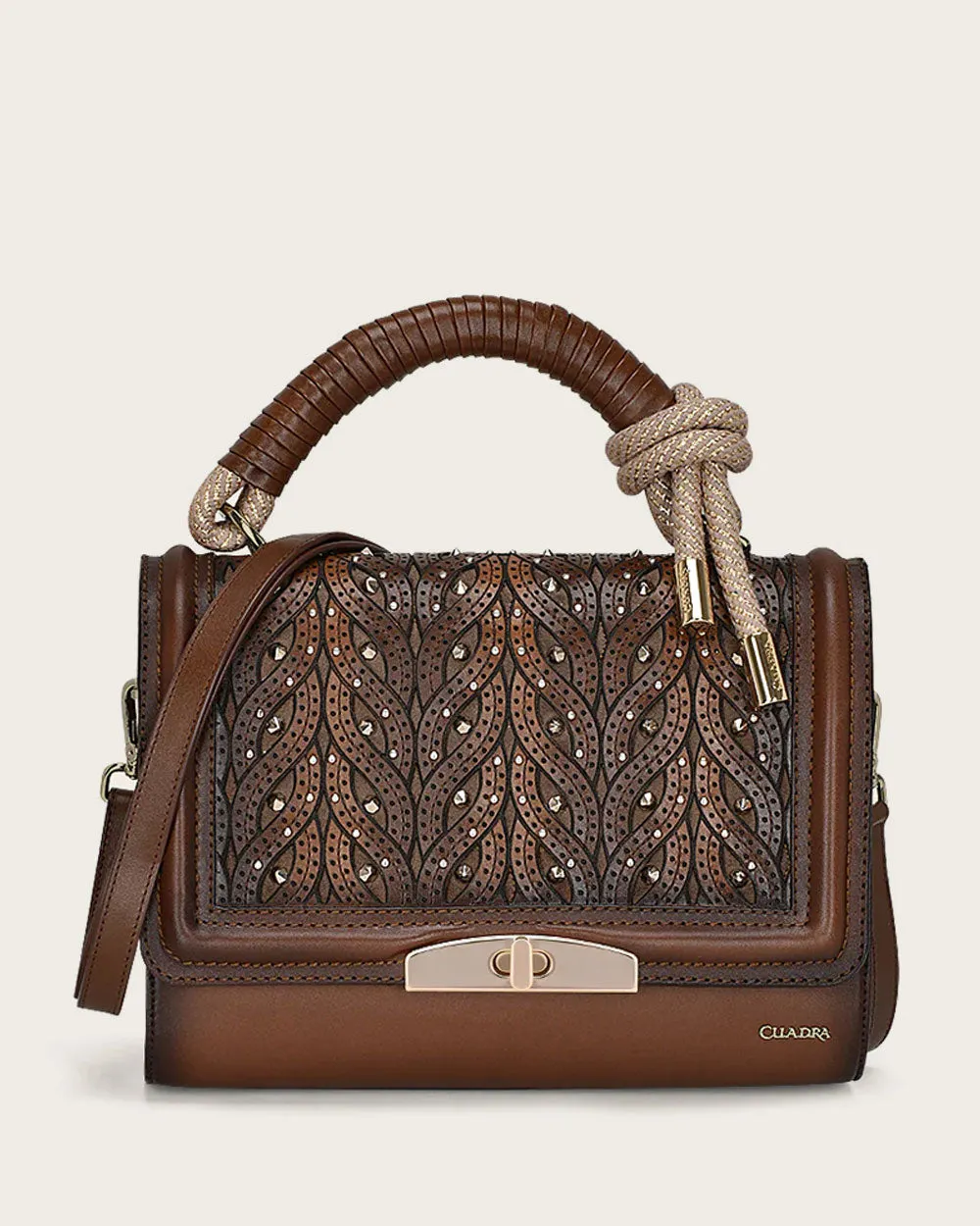 Brown handcrafted top handle handbag