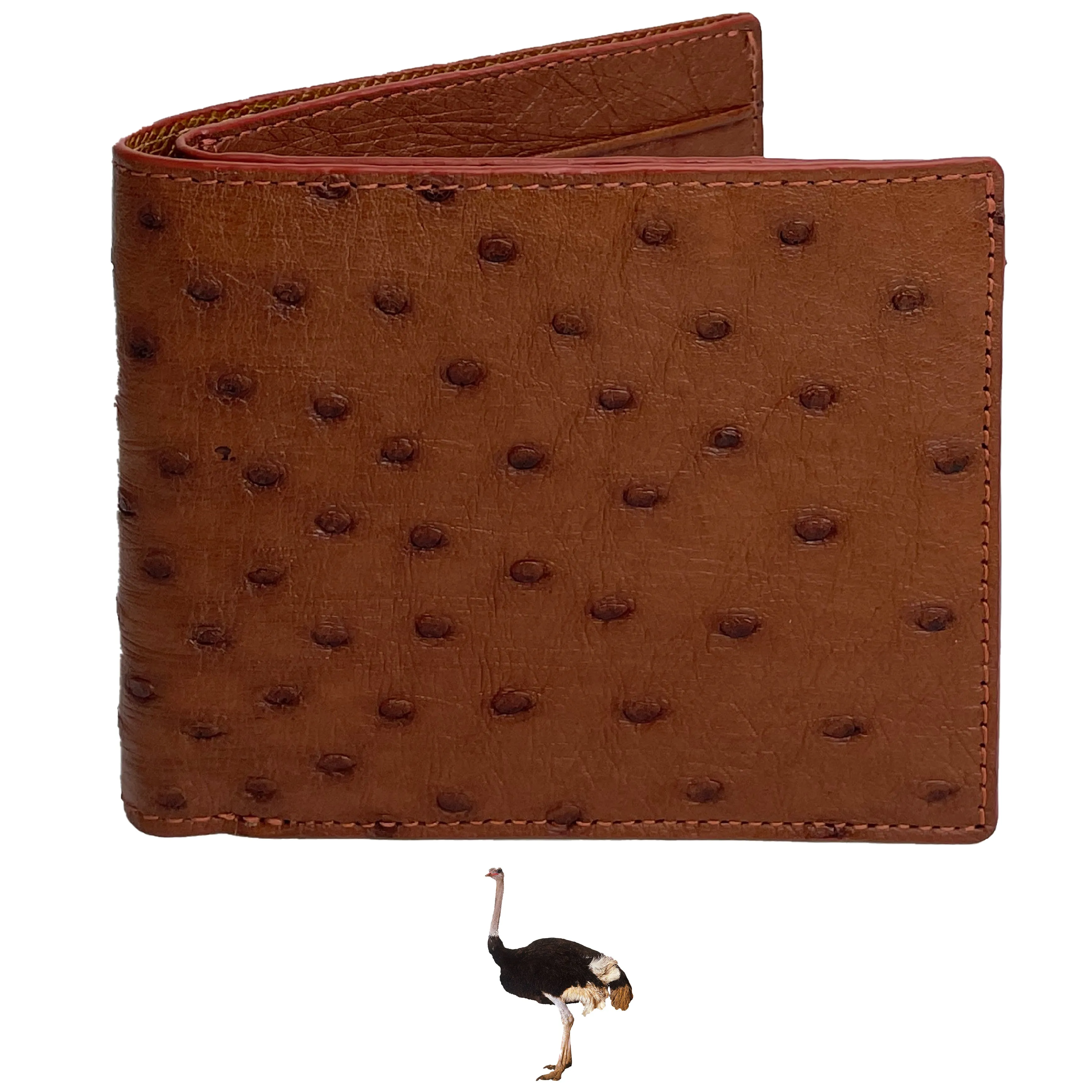 Brown Handmade Double Side Ostrich Leather Bifold Wallet for Men | VINAMOS-06