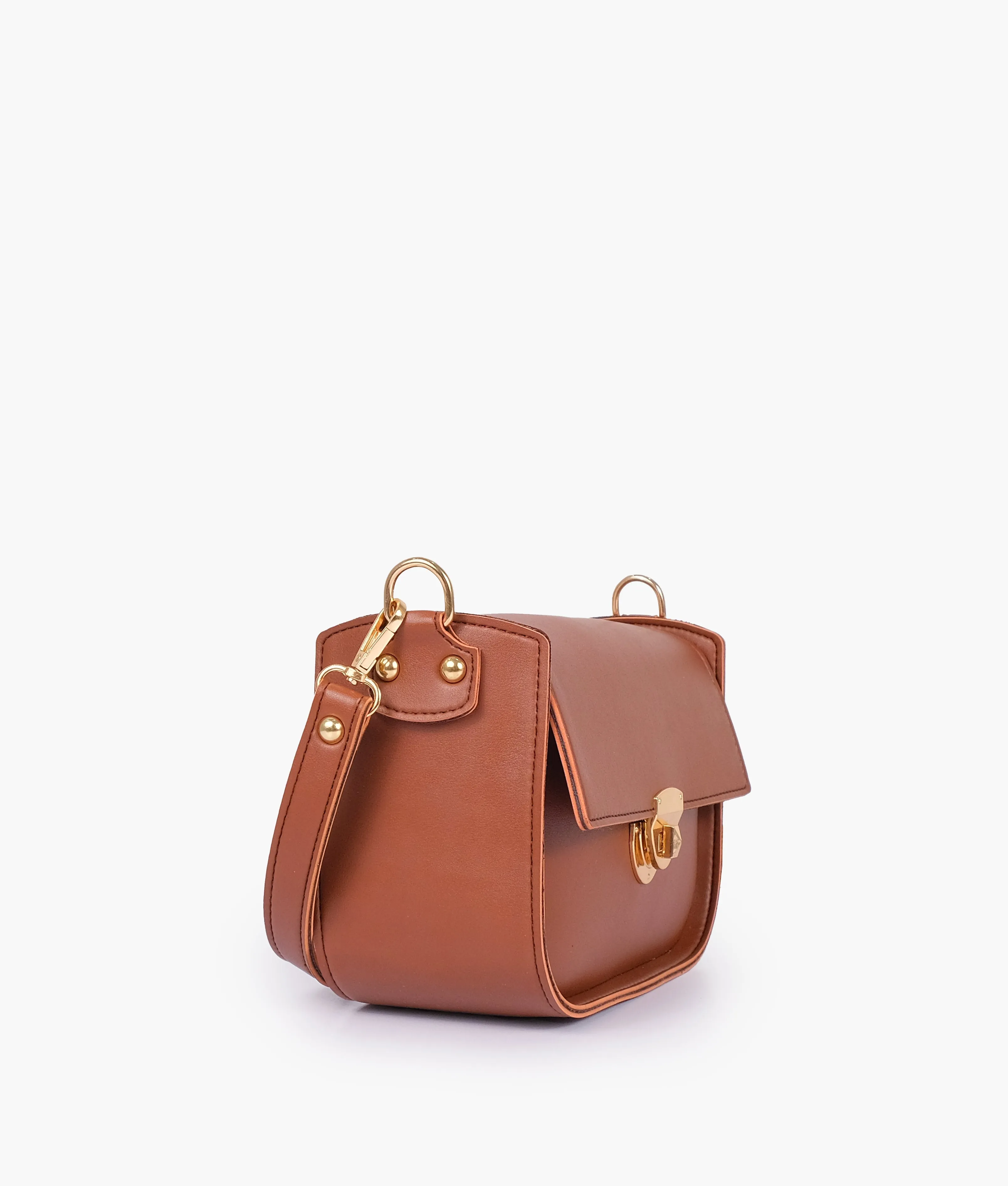 Brown saddle bag with twist lock