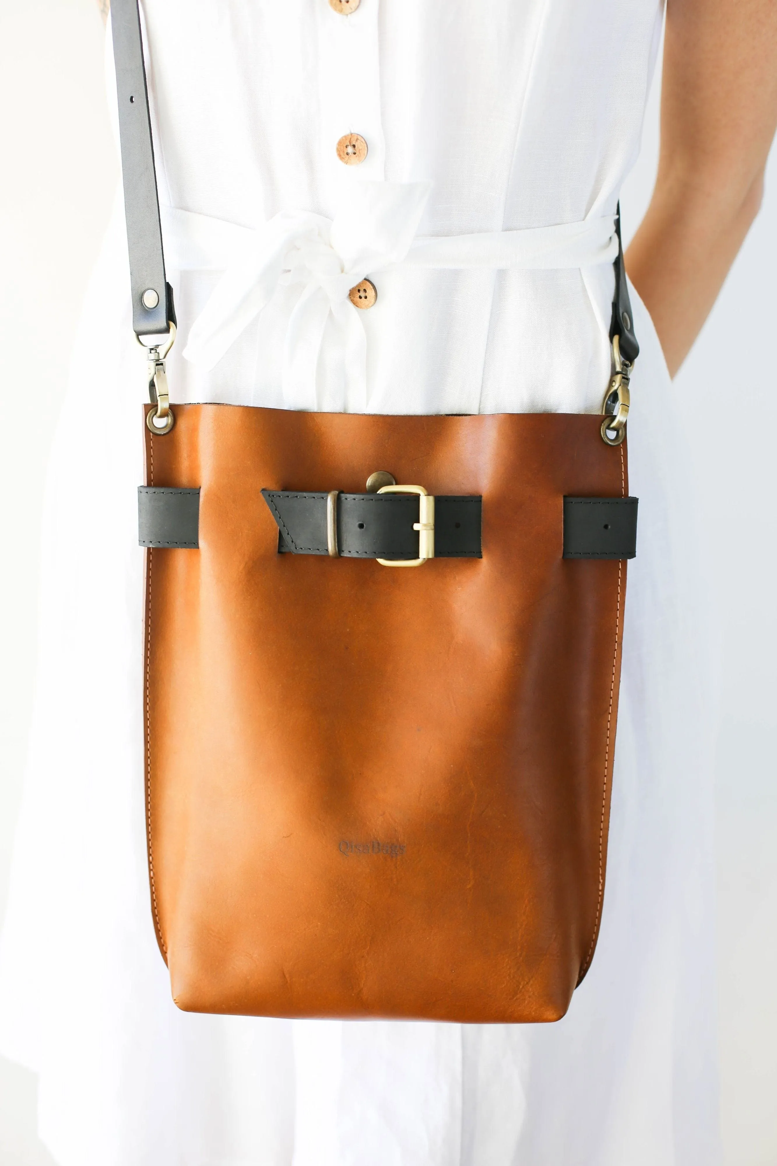 Brown with Black Leather Bag