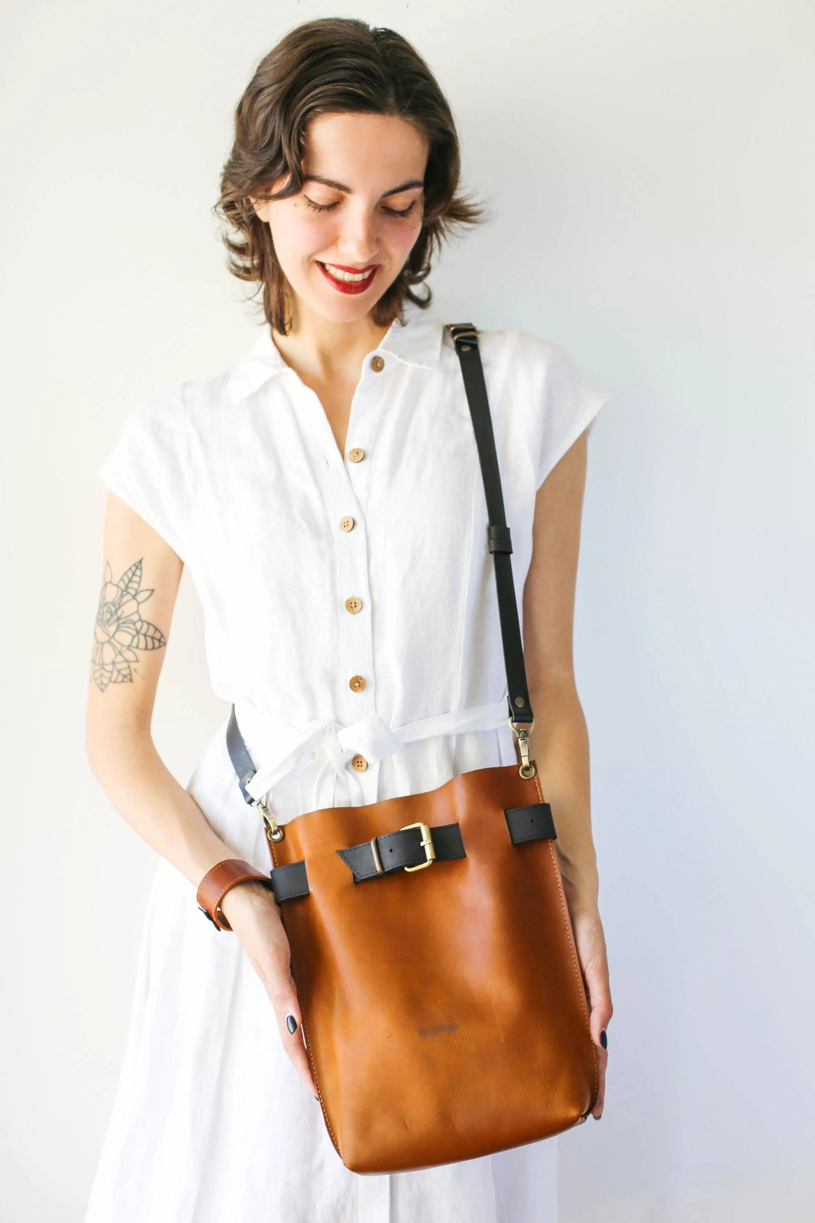 Brown with Black Leather Bag