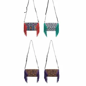 BUNDLE: Embroidery & Leather Fringe Crossbody Bag - 4 Pieces - Thailand