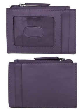 Card Holder Zip I.D. Card Case Purple Leather RFID Blocking 7416