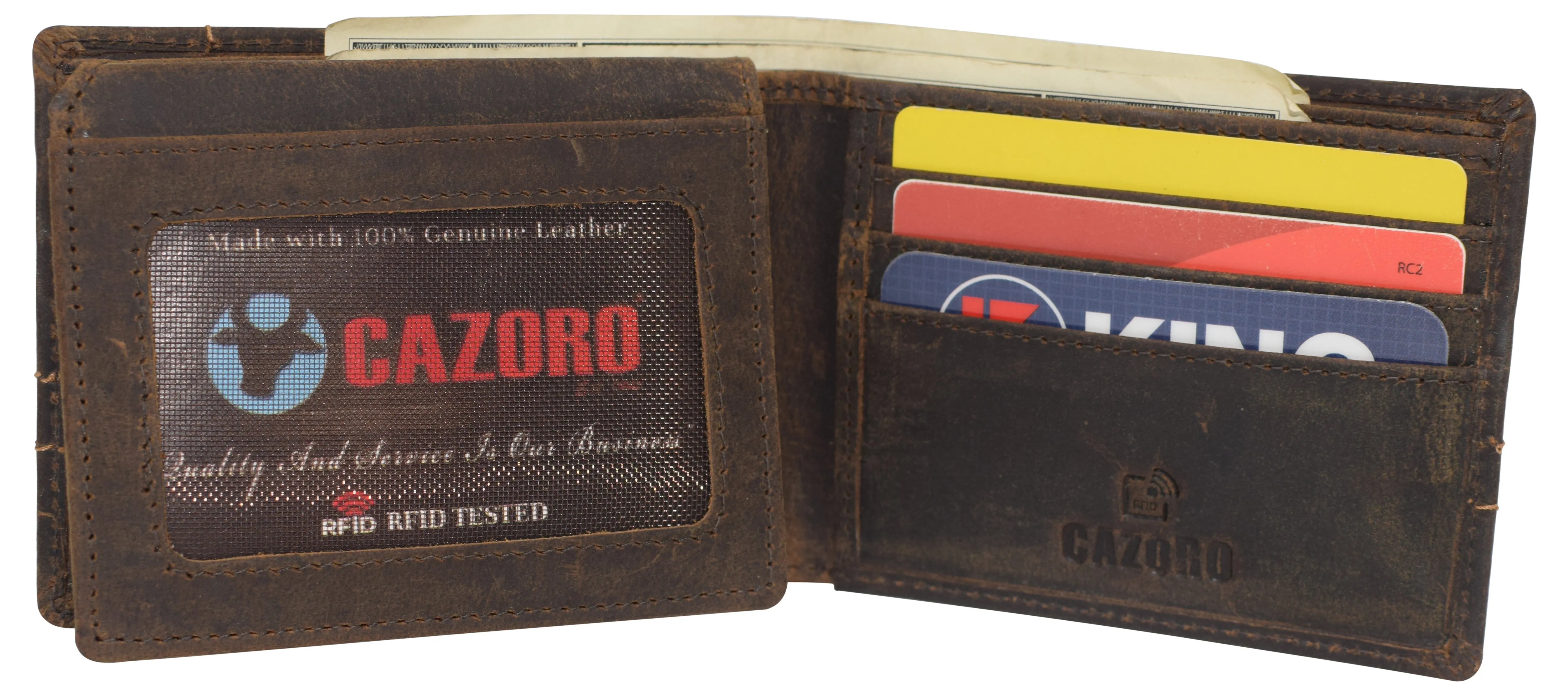 CAZORO Wallet for Mens Vintage Genuine Leather RFID Blocking Bifold Men Distressed Wallet 9-Series 53HTC