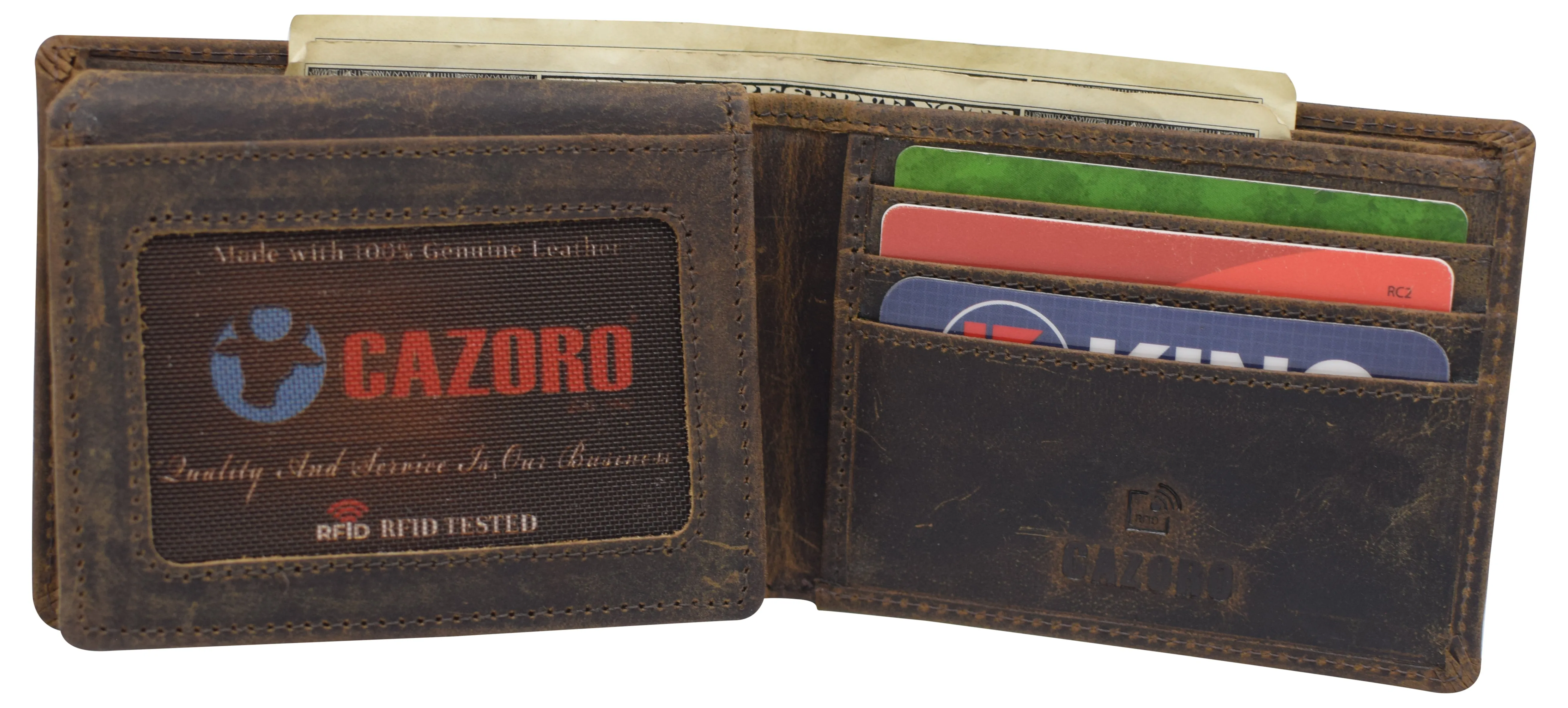 CAZORO Wallet for Mens Vintage Genuine Leather RFID Blocking Bifold Men Distressed Wallet 9-Series 53HTC