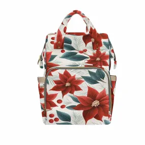 Christmas Red Poinsettia Diaper Bag Backpack