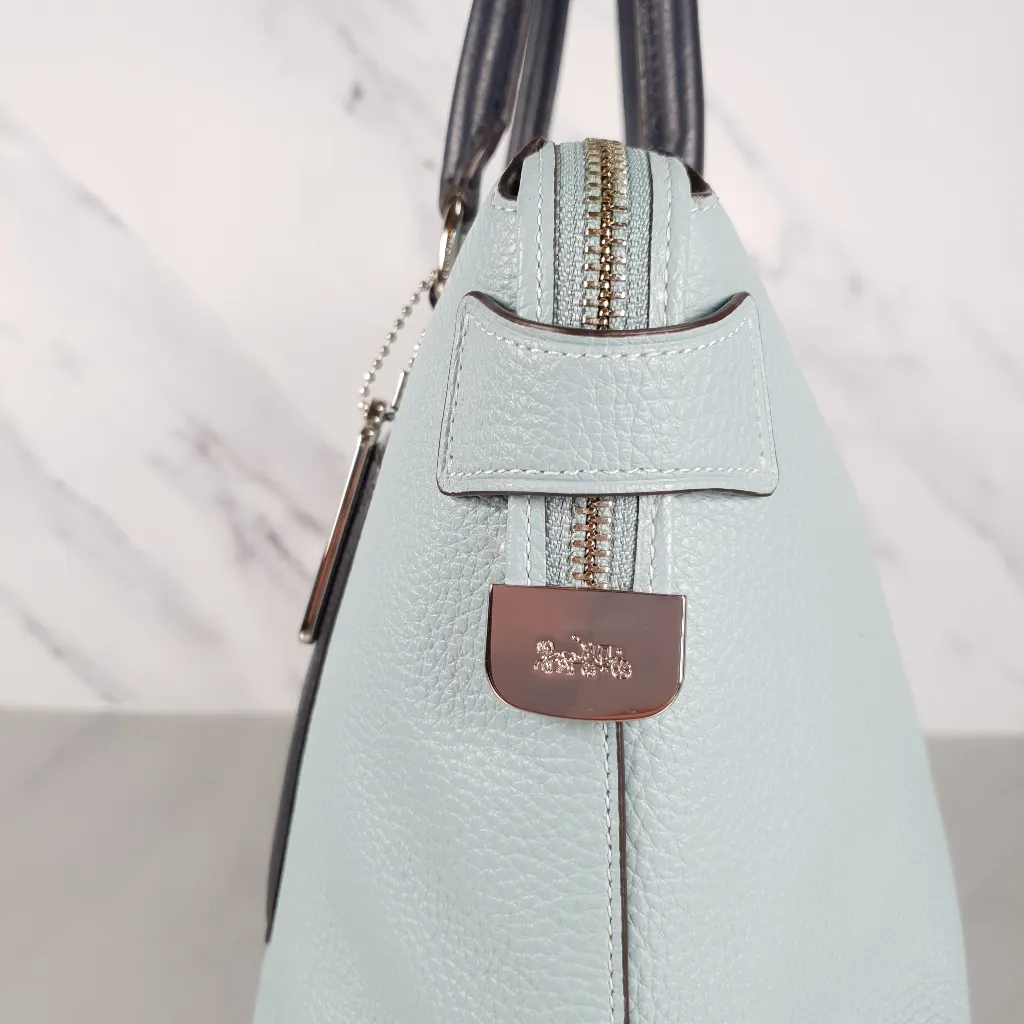 Coach Emma Satchel in Seafoam Blue with Navy Coloblock Pebble Leather - Coach F72856