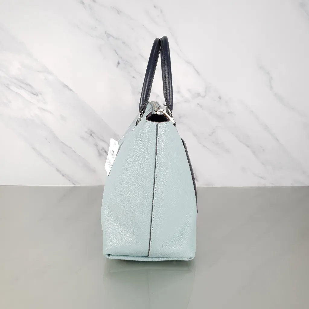 Coach Emma Satchel in Seafoam Blue with Navy Coloblock Pebble Leather - Coach F72856