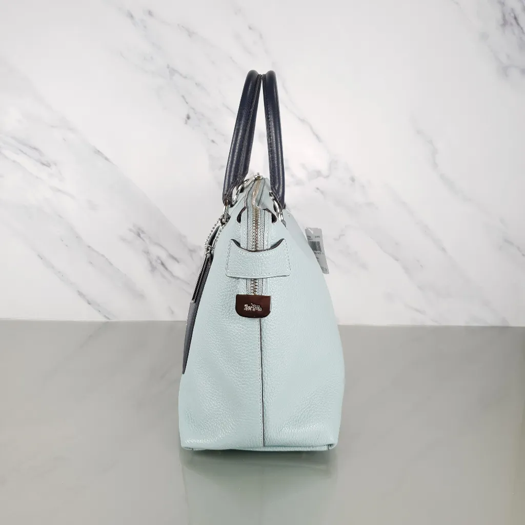 Coach Emma Satchel in Seafoam Blue with Navy Coloblock Pebble Leather - Coach F72856