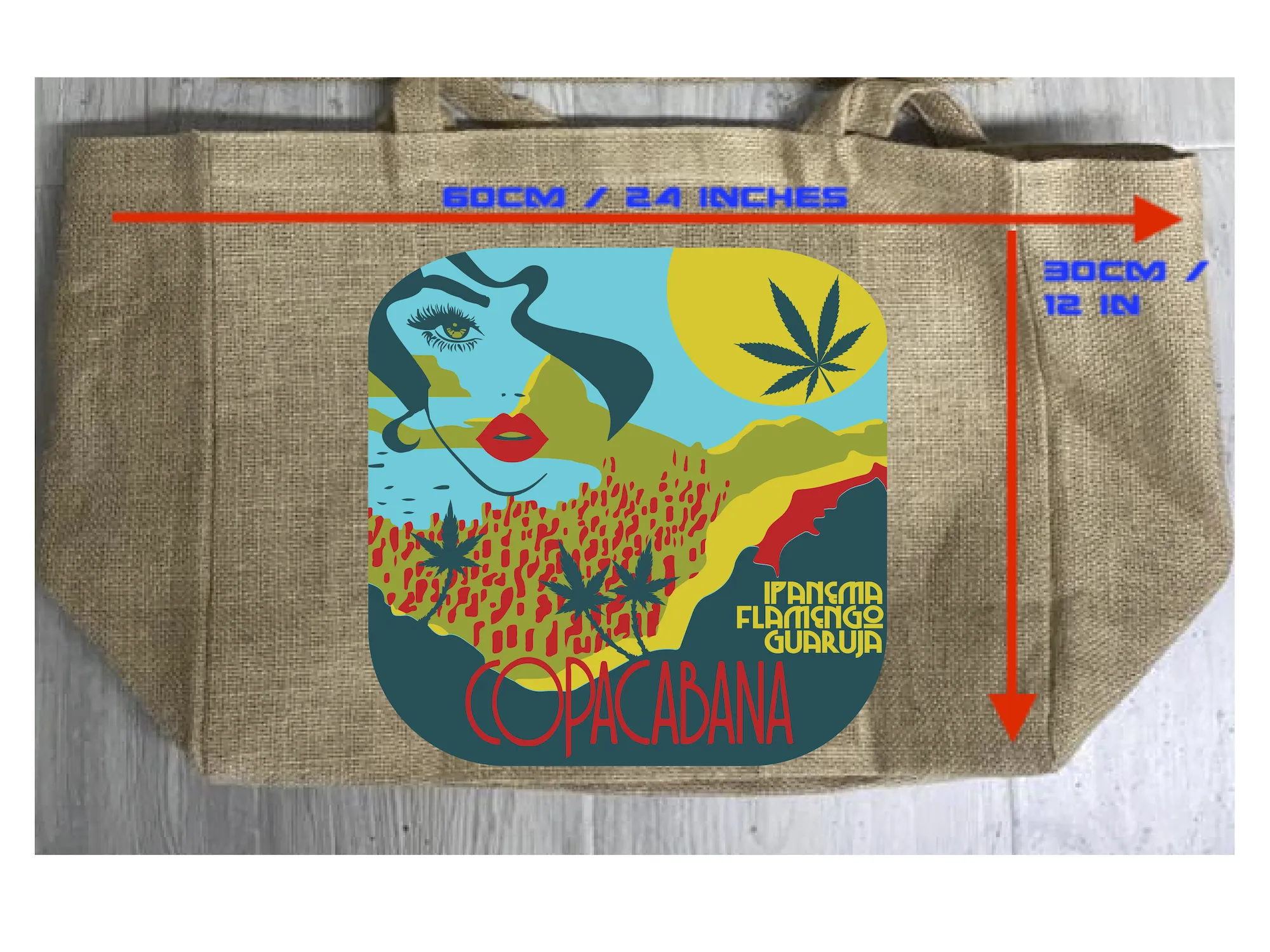 COPACABANA MARIJUANA BURLAP TOTE BAG ( sold by the piece )