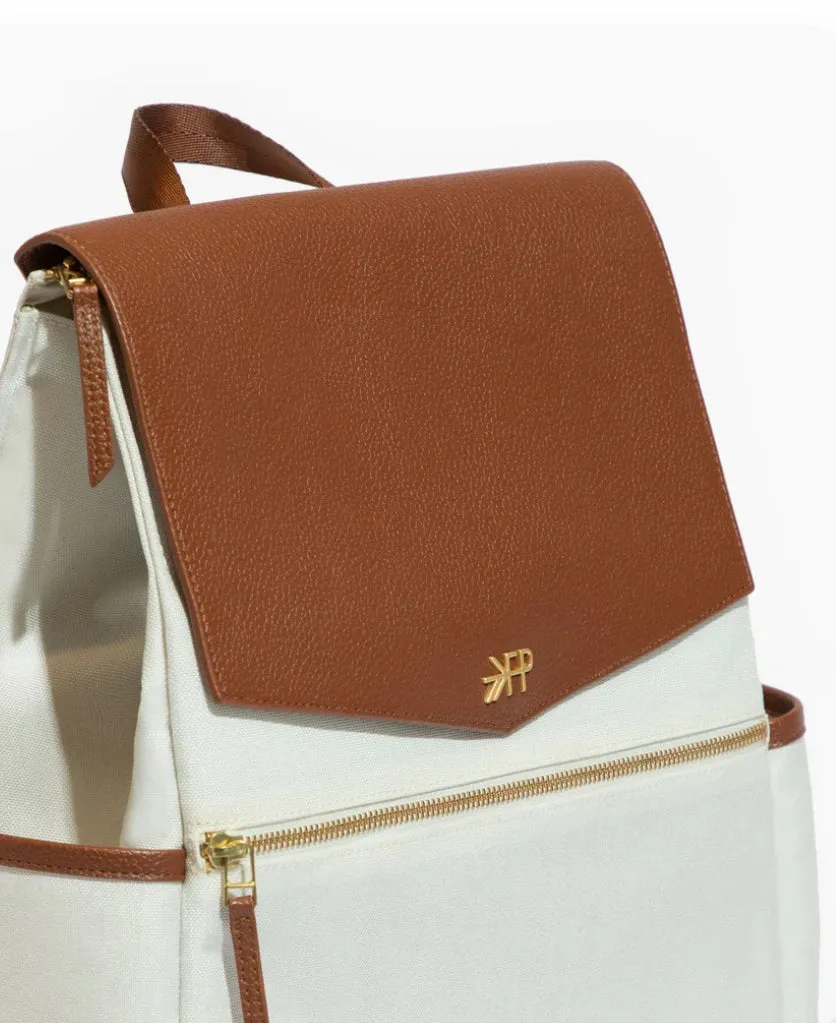 Cream and Tan Leather Diaper Bag