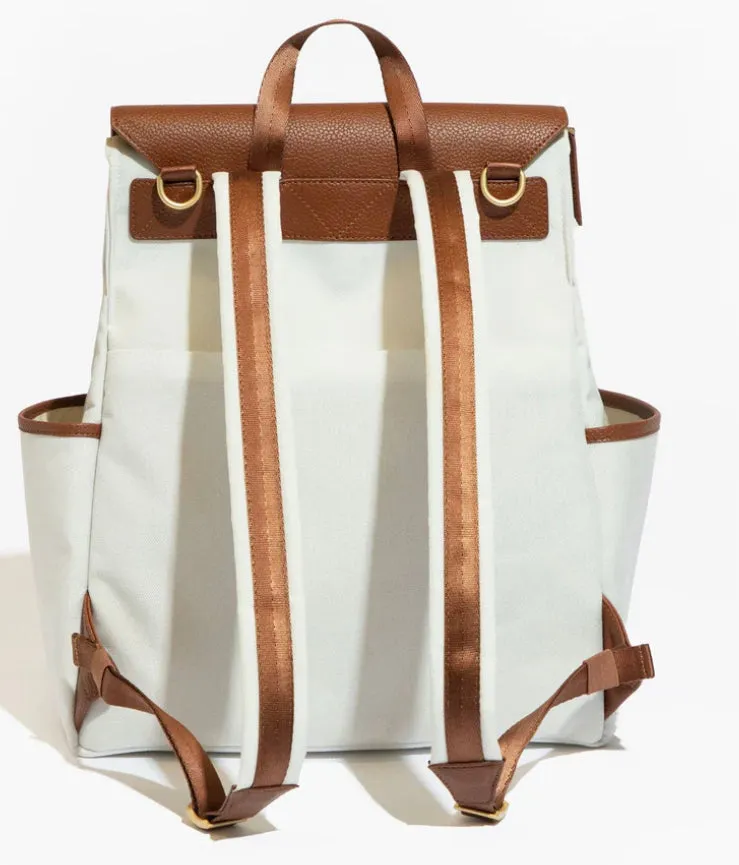 Cream and Tan Leather Diaper Bag