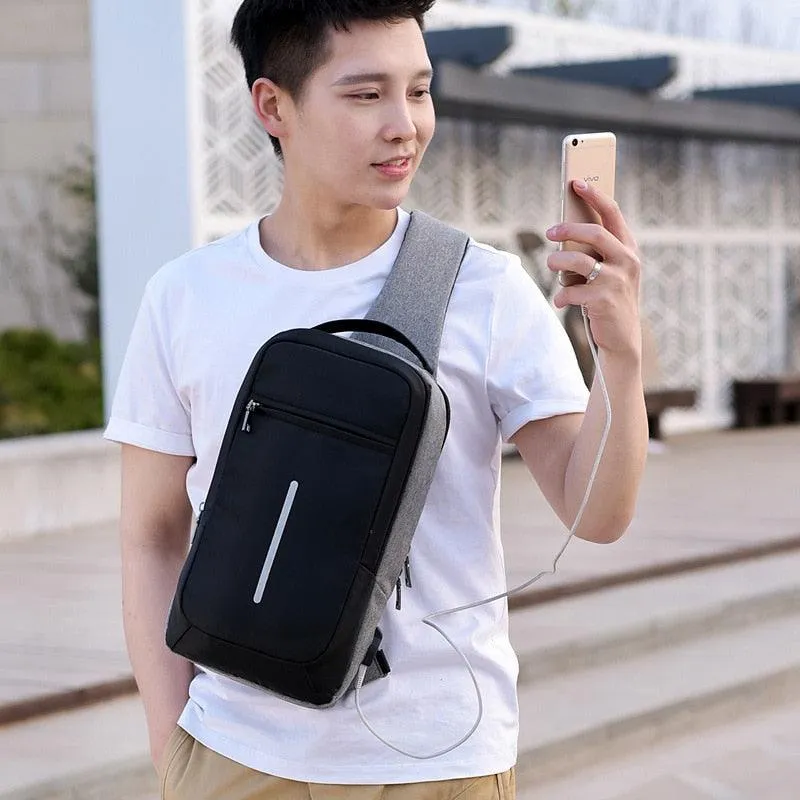 Crossbody Anti-theft USB Charging Shoulder Chest Bag Waterproof great for iPad or Android Tablet Men's Shoulder Bag Men's Backpack